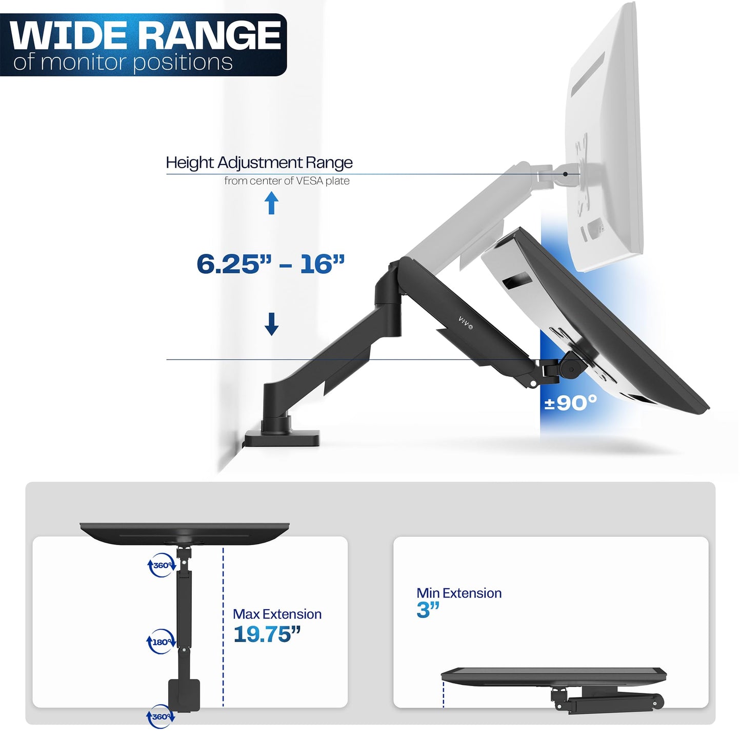 VIVO Single 17 to 32 inch Monitor Height Adjustable Counterbalance Mechanical Arm Desk Stand, Classic, Universal VESA Mount, STAND-V001O