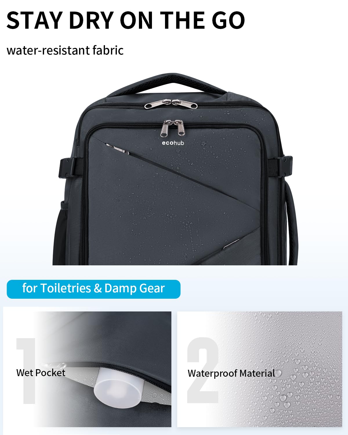 ECOHUB Travel Backpack for Men Women, Expandable Large Carry On Backpacks Essentials with Wet Pocket Cable Slot Water Resistant 12 Pockets 30L Travel Work Grey