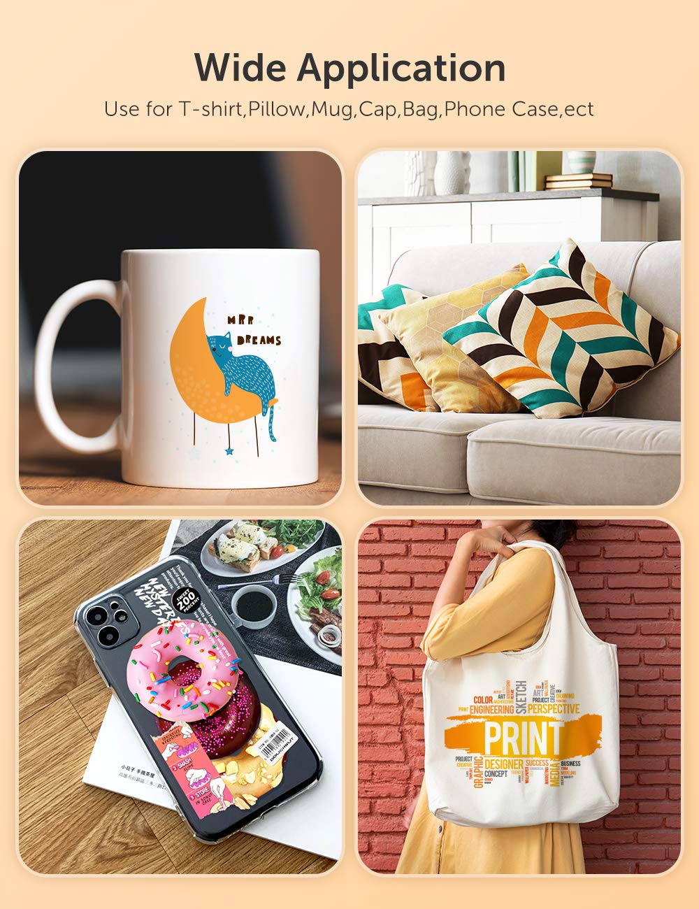 Hiipoo Sublimation Ink Refilled Bottles Work with WF7710 ET2760 ET2720 ET2803 ET2800 C88+ XP-4105 Inkjet Printer Heat Press Transfer on Mugs Plates T-Shirts Pillows Phone Case（B/C/M/Y）…