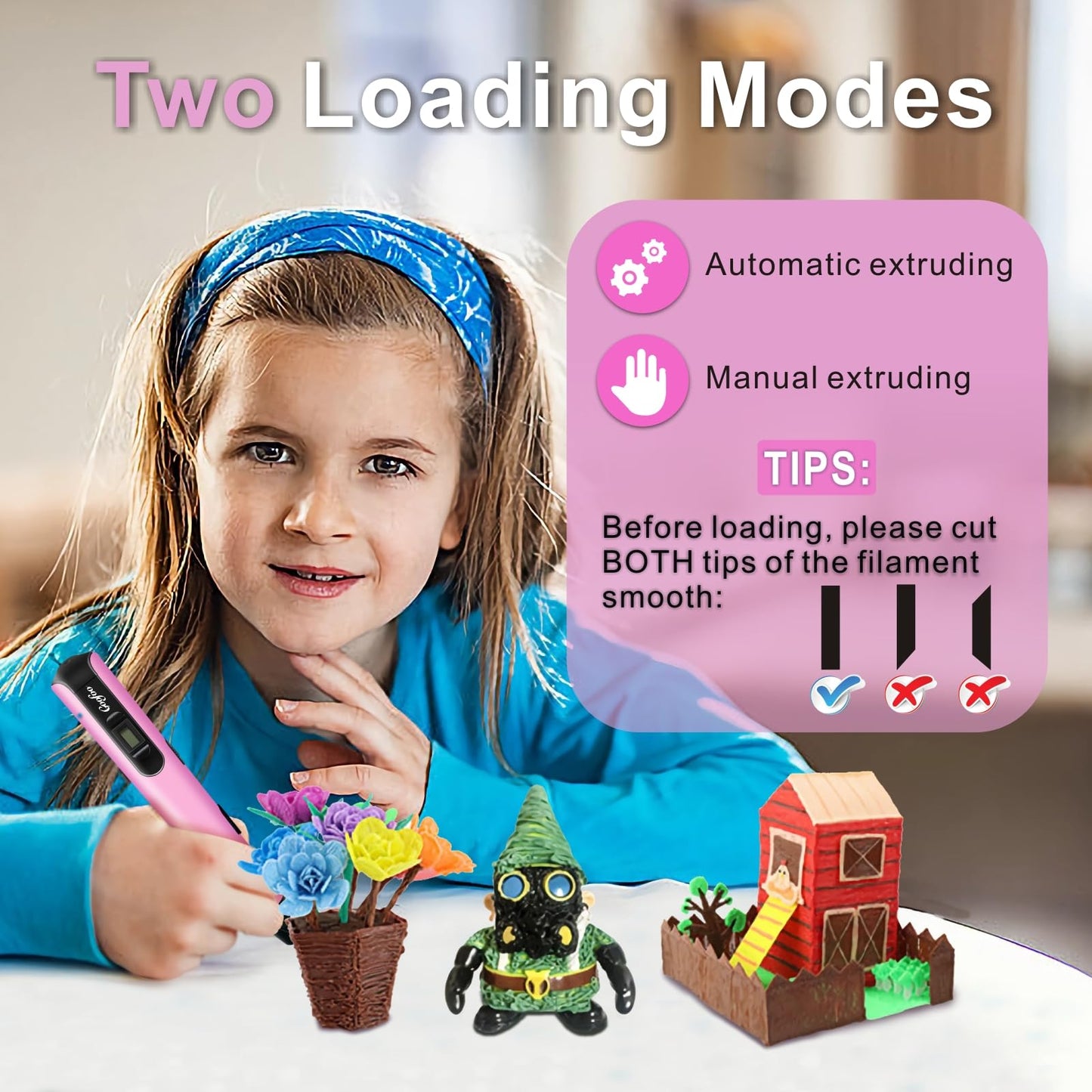 3D Pen for Kids, 3D Printing Pen Printer with 150ft PLA Filament Refills, 3-Dimensional Craft Drawing Art Set, stylo impression enfant 3-D Crayon Pencil Doodler,Gift for Boy Girl Teen 8-12(NP100,Pink)