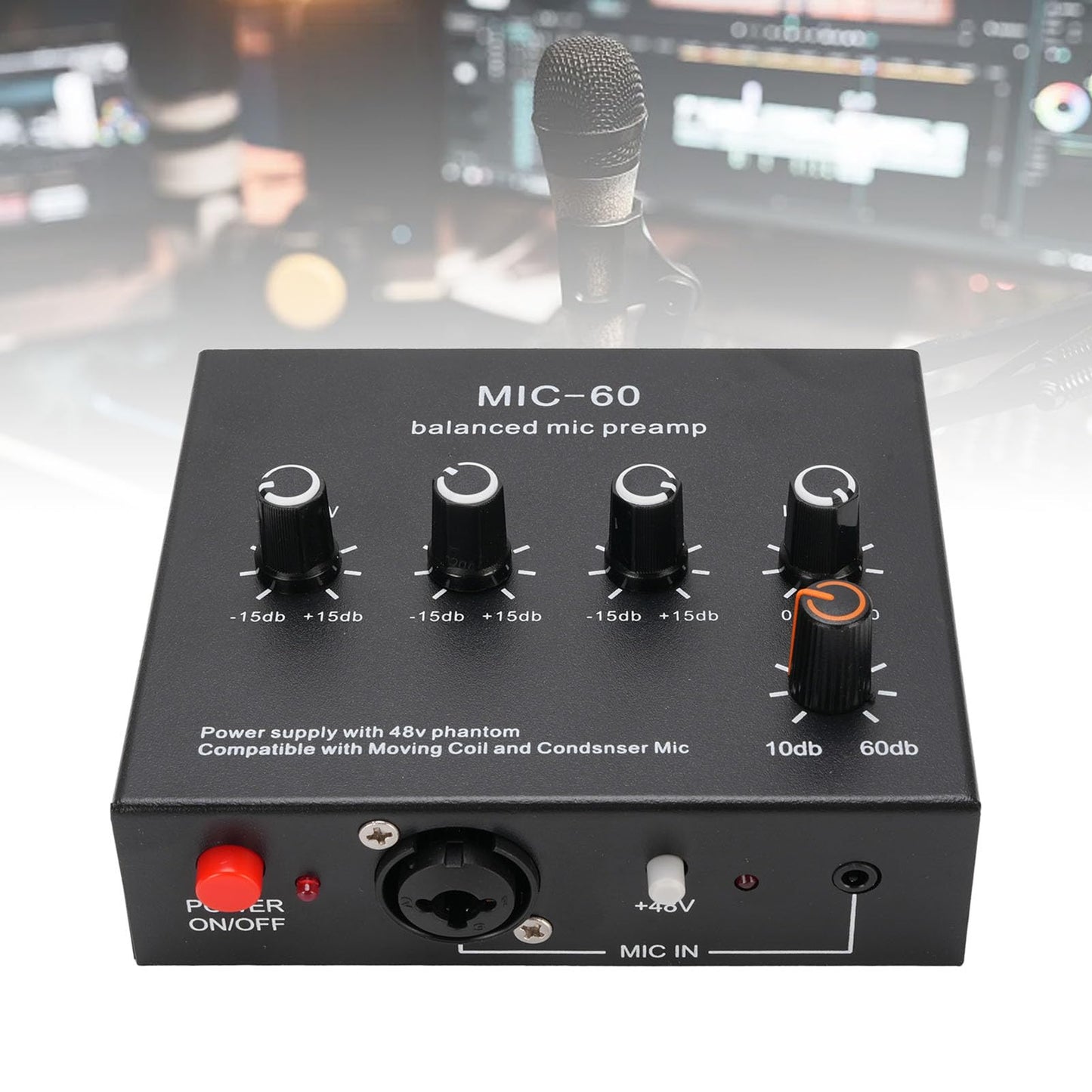 Glomora Microphone Preamp Mic Gain Booster 48V Power Supply Mic Pre Amp for Dynamic Condenser XLR 3.5mm 6.35mm Inputs Outputs (With XLR Cable)