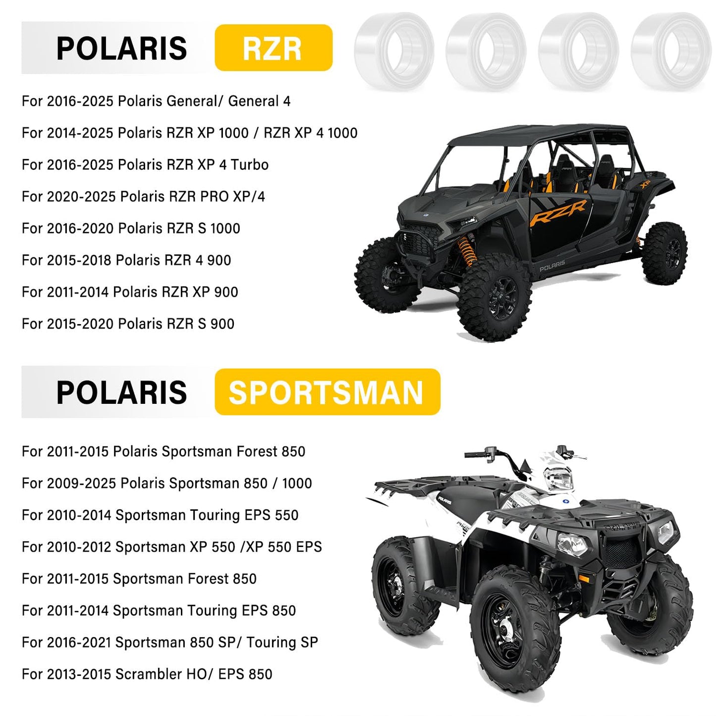3514699 Front and Rear Wheel Bearings for Polaris RZR XP 900 1000 4 S PRO XP Turbo General Sportsman 2011-2024, Replace 3514822 3514924 3514627 (4 Pack)