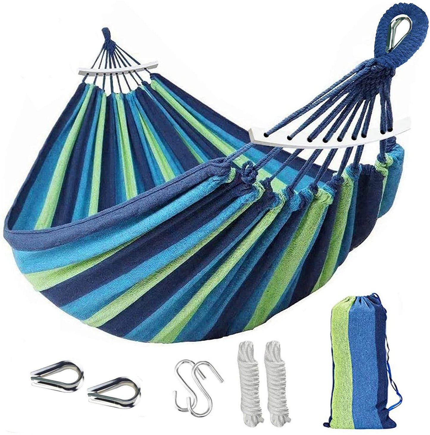 Haibro Brazilian Double Camping Hammock -Upgraded Thickened 320G Durable Canvas Fabric 2 Person Hammocks Swing with Anti Roll Beam, Tree Straps, Carabiners for Beach, Backpacking, Yard, Outdoor Indoor