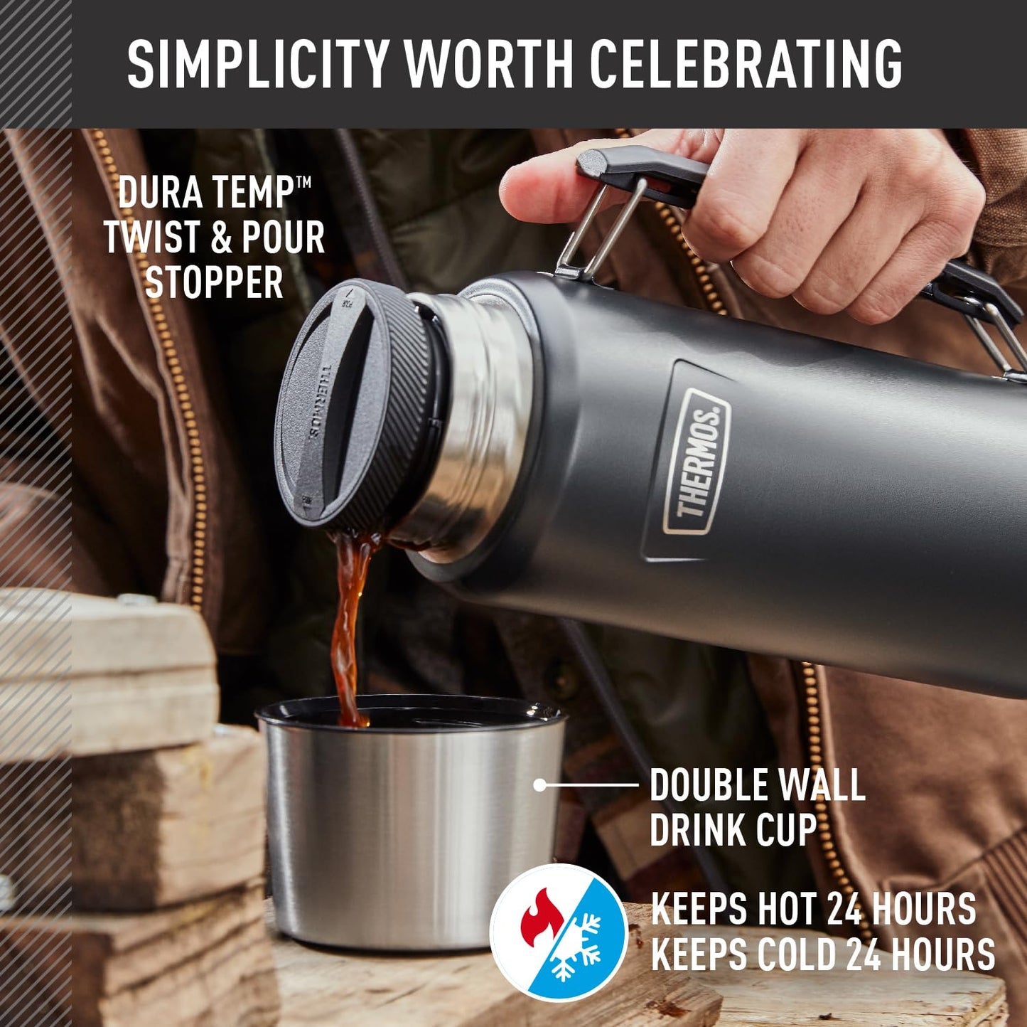 THERMOS, ICON Series, Stainless Steel Beverage Bottle, Granite, 1.2 L