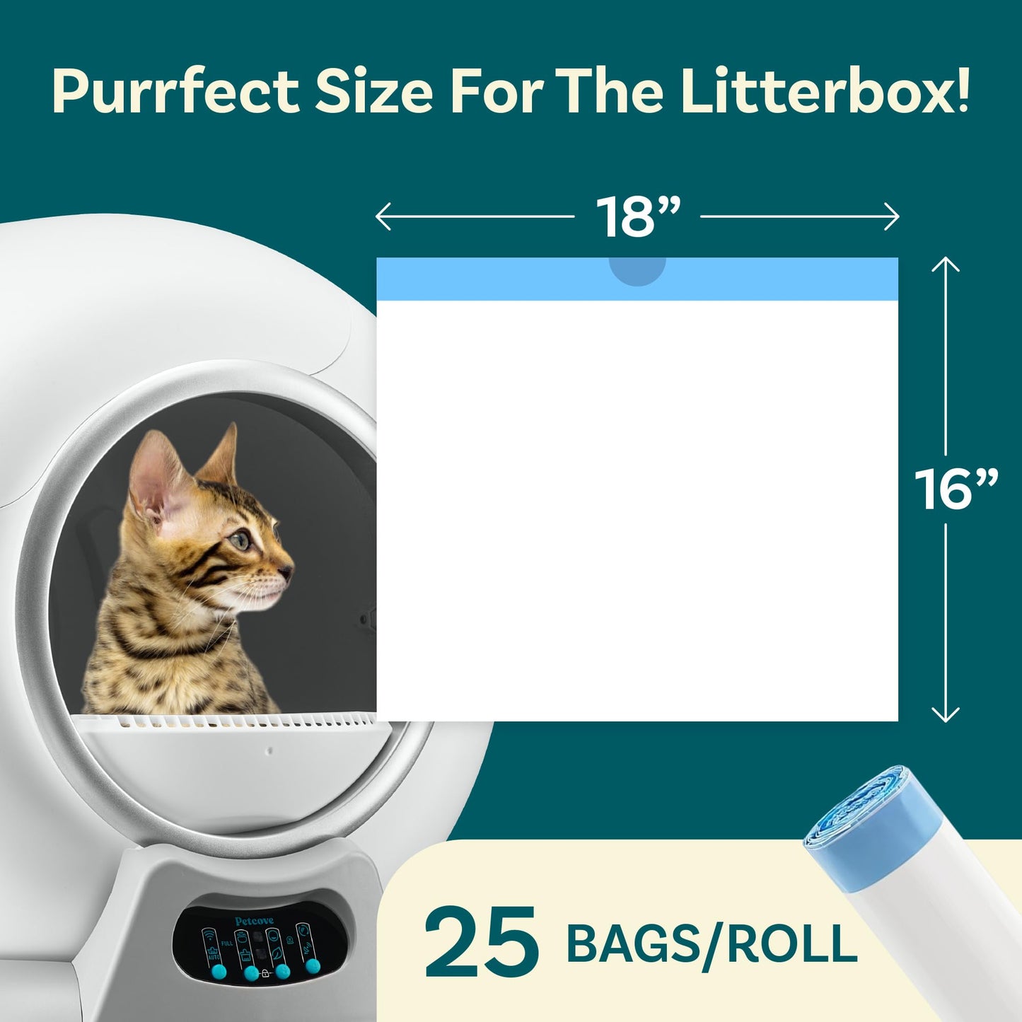 PetCove Premium Cat Litter Box Liners - Heavy-Duty 75 count Cat Litter Liner - Leakproof Poop Bags for Easy Cleanup -Cat Box Liners - Durable Odor Control Cat Liter Bags Bundle Pack of 3