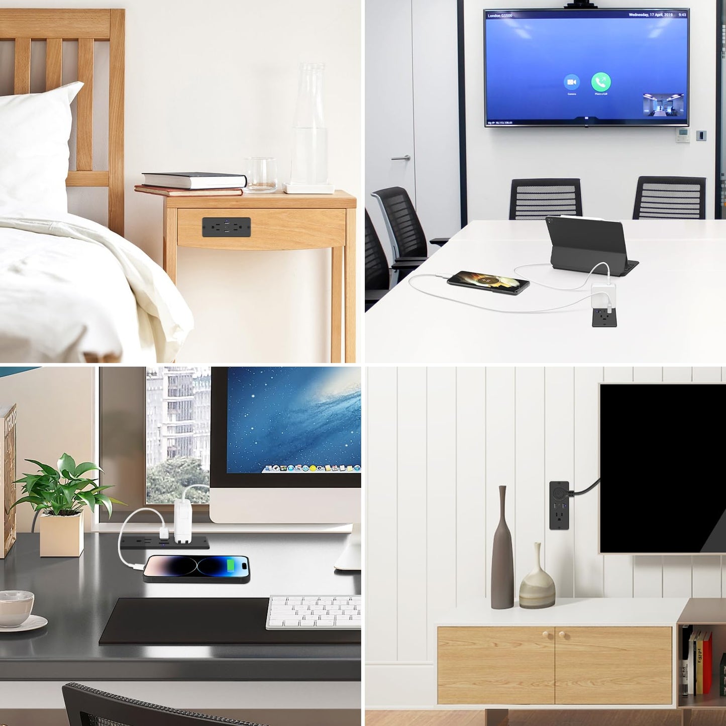 5 in 1 Recessed Power Strip Flat Plug, 20W Fast Charging Furniture Outlet with USB, 2 USB Ports 1 USB-C, 6ft Power Cord.