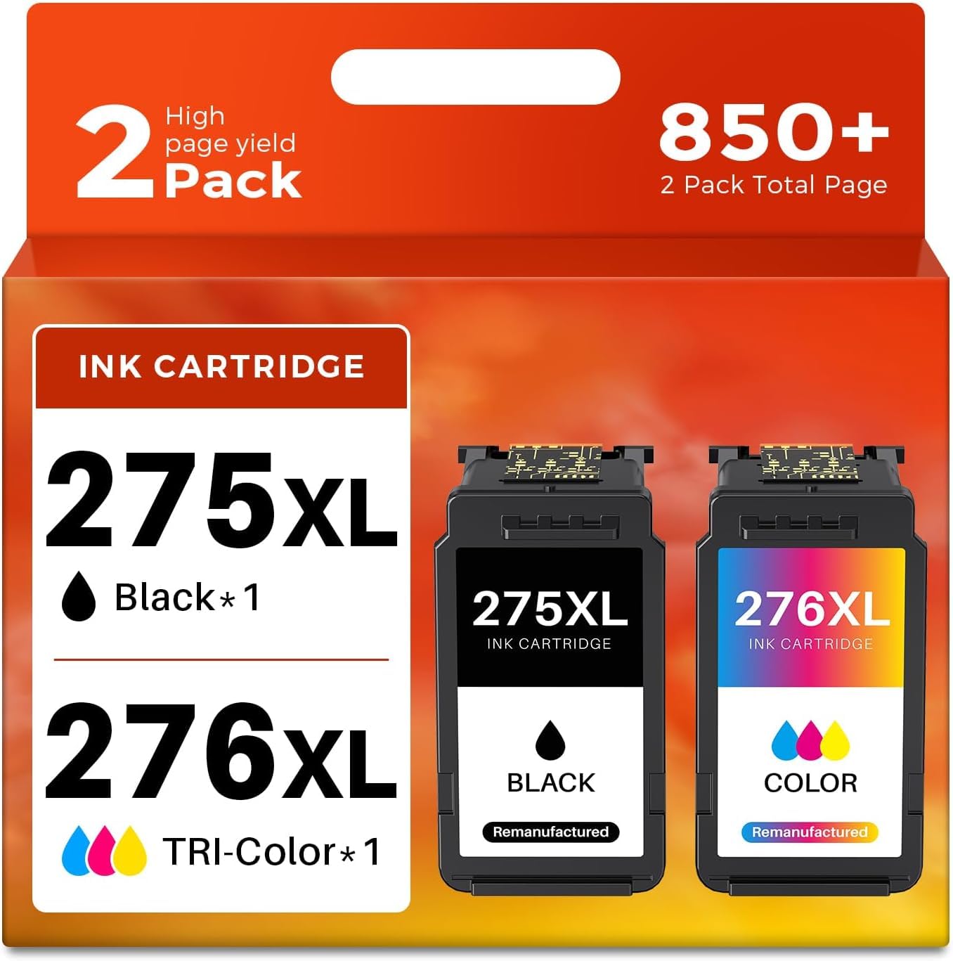 (2 Pack) 275XL Ink Cartridges 276XL Compatible Replacement for Canon 275 XL and 276 XL Works with PIXMA TR4720 TS3522 TR4700 TS3722 TS3500 TR4722 TS3720 TS3520 Printer (1 Black, 1 Tricolor)