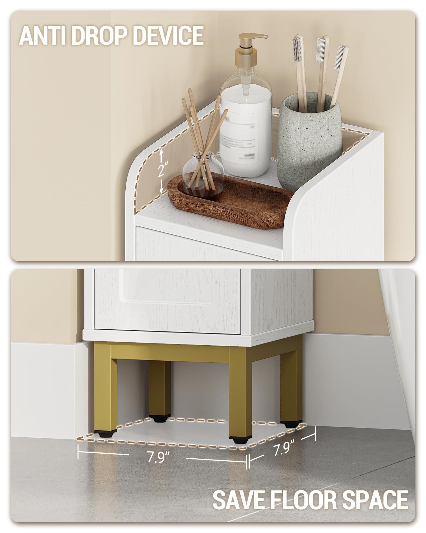 Hzuaneri Slim Bathroom Storage Cabinet, Narrow Bathroom Organizers and Storage with 4 Adjustable Feet, Laundry Room Organization for Small Space, Kitchen, Living Room, 3 Doors White BC22313G