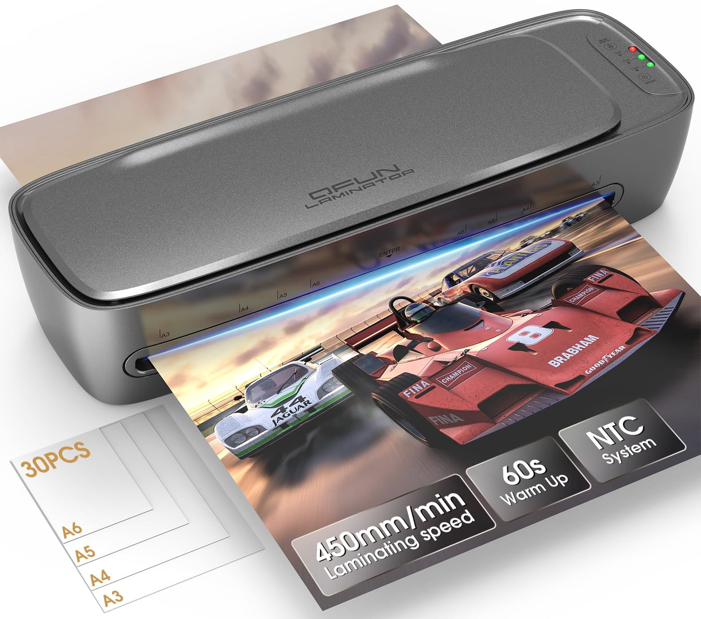 Qfun Laminator Machine 13 inch, Never Jam Thermal Laminator with NTC Constant Temp & 60s Warm-Up, 9-in-1 Hot & Cold Office Laminating Machine with 30 Laminating Sheets for School Home Gift
