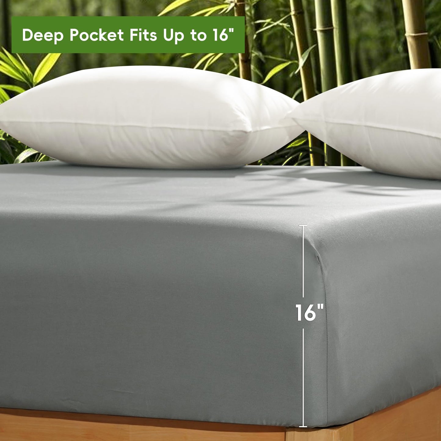 David's Home Cooling Fitted Sheet King Size, 100% Rayon Derived from Bamboo, 16" Deep Pocket 2.5cm Wider Elastic, Luxury Smooth Silky Soft Breathable Bottom Sheet for Hot Sleeper, Gery
