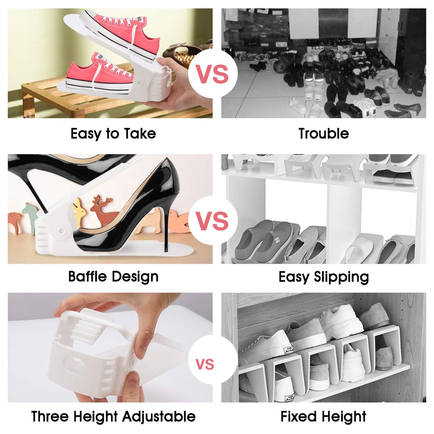 Shoe Slots Organizer 20 Pack, Adjustable Shoe Storage Organizer Shoe Stand Space Saver, Double Deck Closet Shoe Rack Holder for Organization, Rangement Chaussures (White)