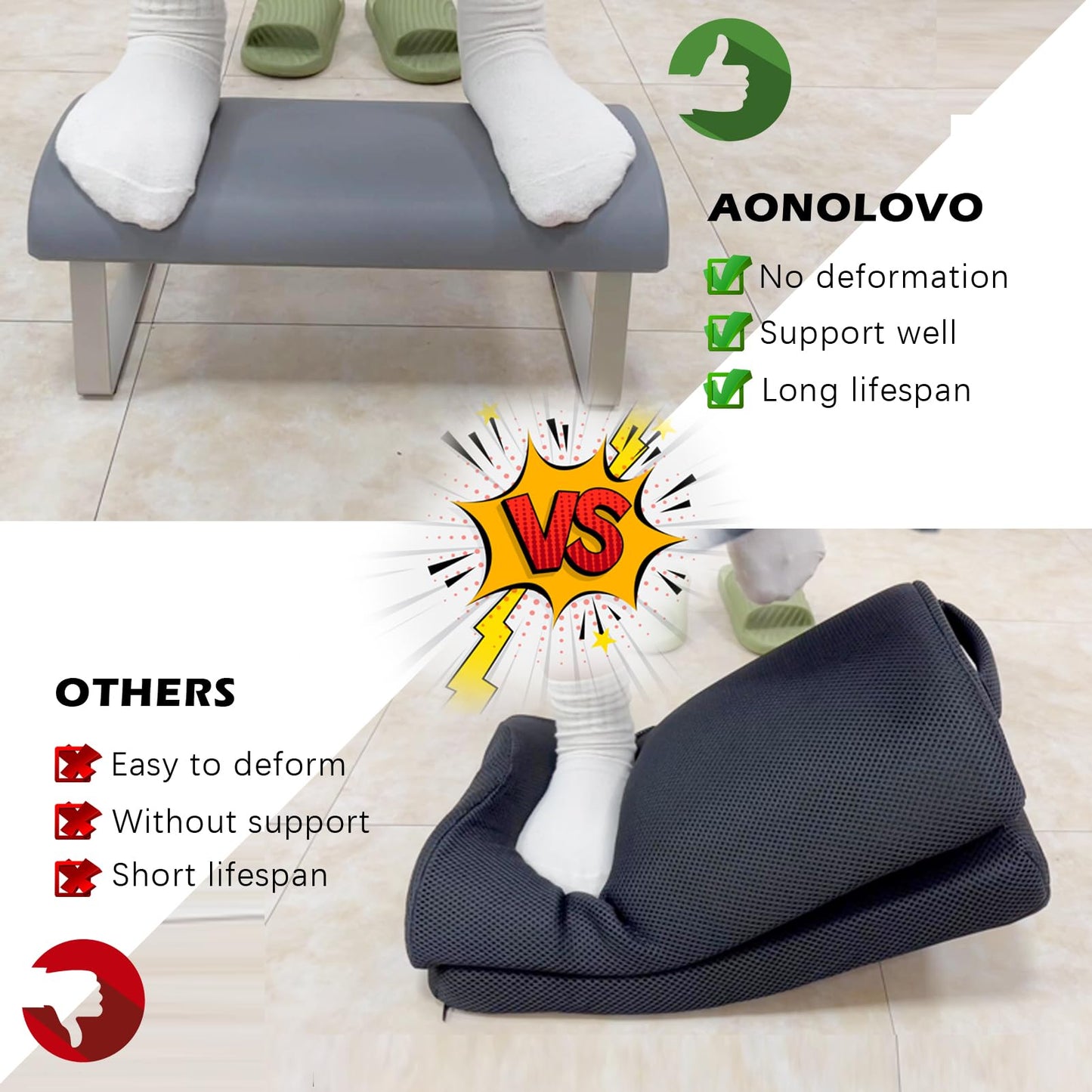 Foot Rest Under Desk, Waterproof Self-Skinning Foam Under Desk Foot Rest Ergonomic Foot Stool for Office Home Use, Soft and Comfortable (Gray)