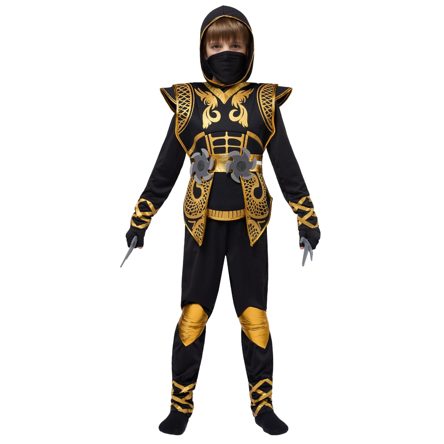 Spooktacular Creations Kids Golden Ninja costume for Boys Halloween Dress Up-S