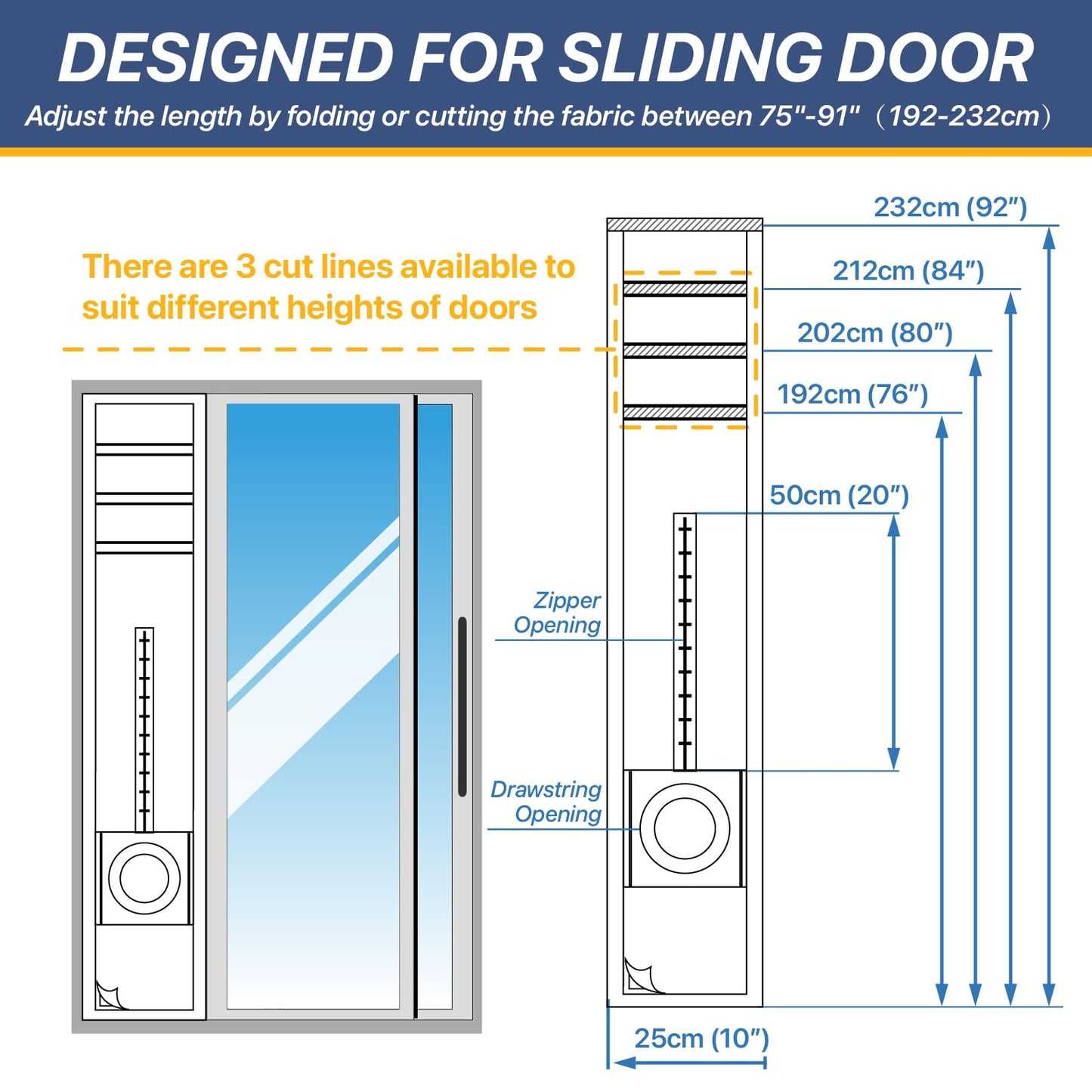LOVIGA Universal Sliding Door Seal for Portable Air Conditioner and Dryer, 100% Sealing AC Door Vent Kit for Max 15cm Diameter Exhaust Hose, 25X192~232 Length Adjustable for Moblie A/C