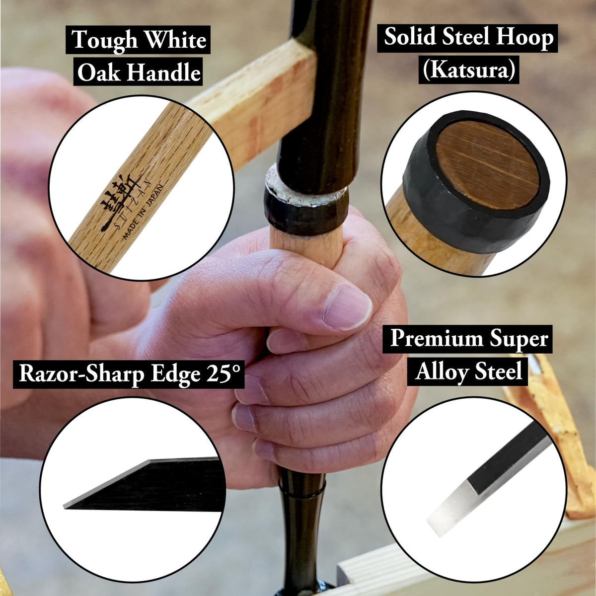 SUIZAN Japanese Wood Chisel 1/8" (3mm) - Professional Oire Nomi Woodworking Tools