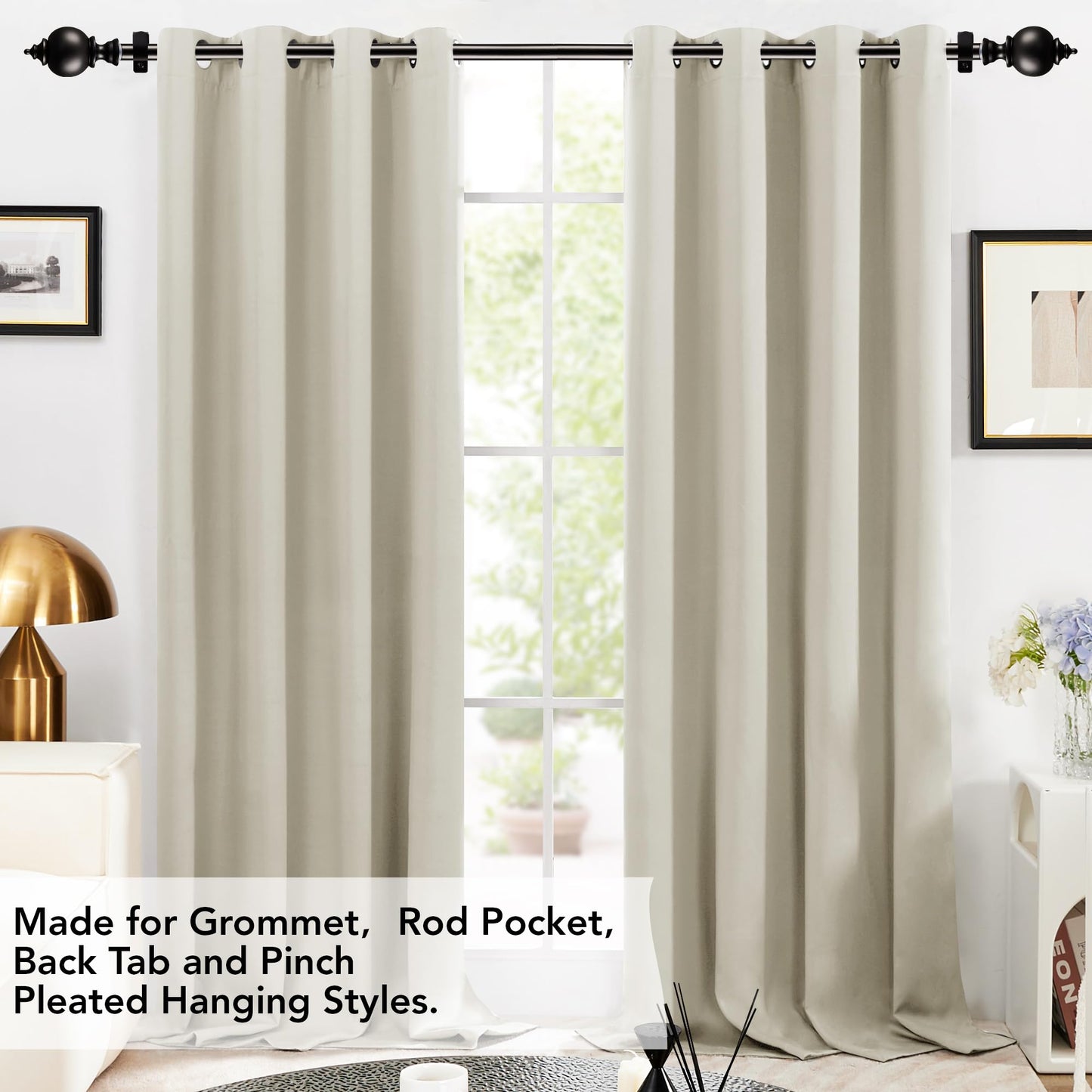 Deconovo Black Curtain Rods for Windows 66 to 120 Inches, Adjustable Decorative Single Window Curtain Rod Set, Curtain Rods with Finial, 3/4 Inch Diameter Steel Tube with Black Finish