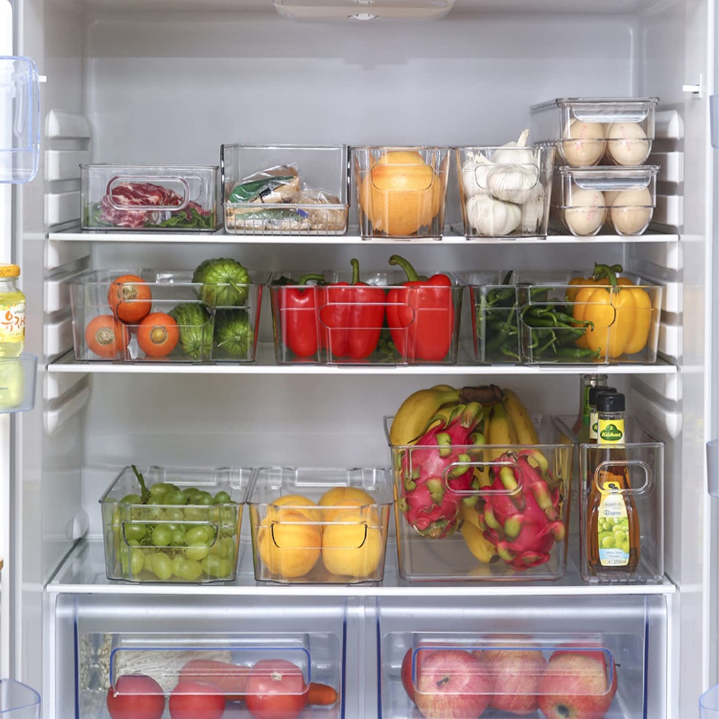 6 Pack Clear Pantry Organizer Bins Storage Holder Bin with Handles, Household Plastic Food Storage Organizer for Fridge, Cabinet, Kitchen, Countertops, Cupboard, Drawers, Shelves (10 x 6 x 3 inches)