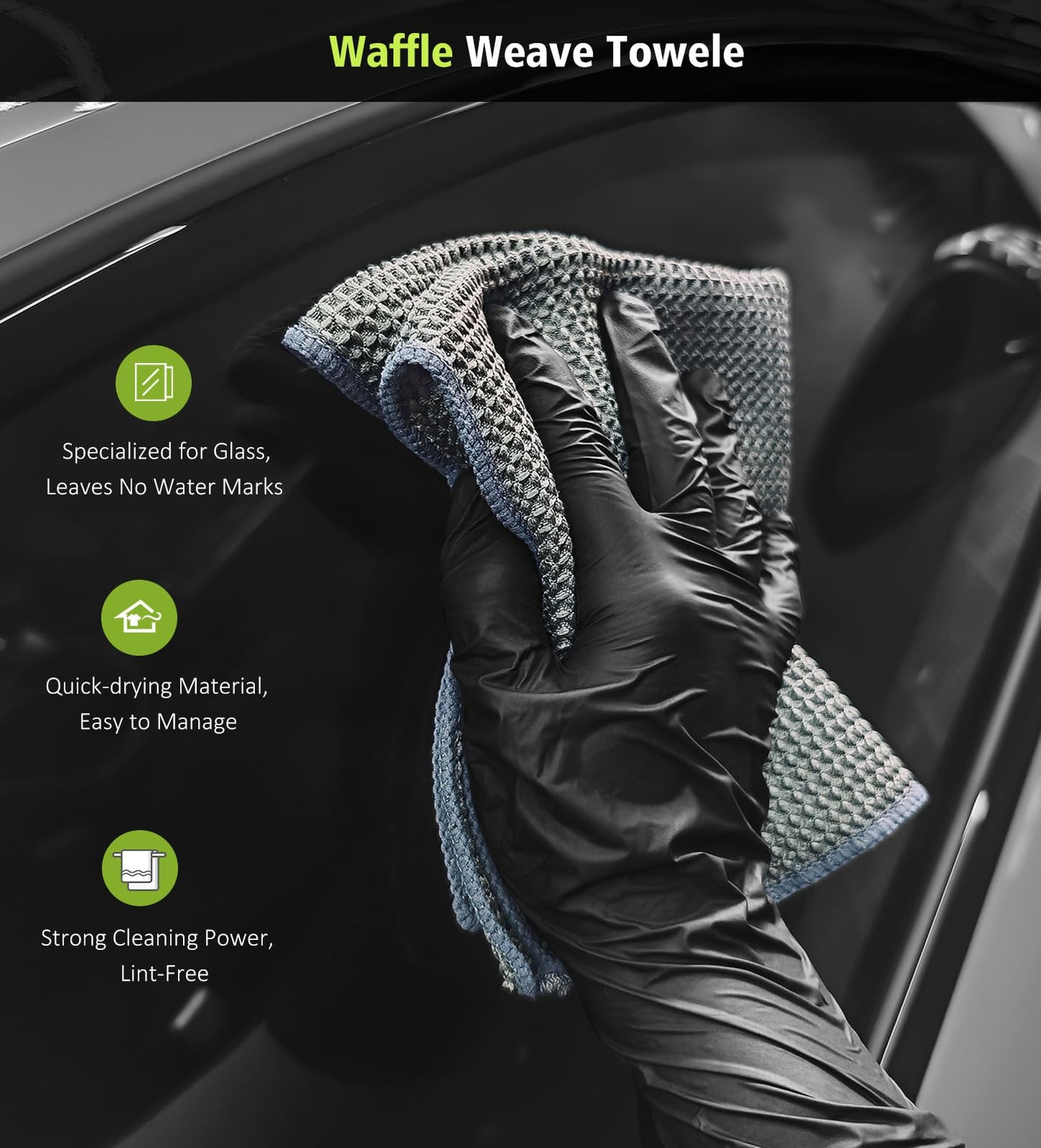 YeewayVeh 3 Pack Complete Drying Towel Set, 36"x28" Extra Large High Absorbent Twisted Loop & 16x16 Microfiber & Waffle Weave Towels for Scratch-Free Car Detailing, Streak-Free Drying on Car Truck SUV