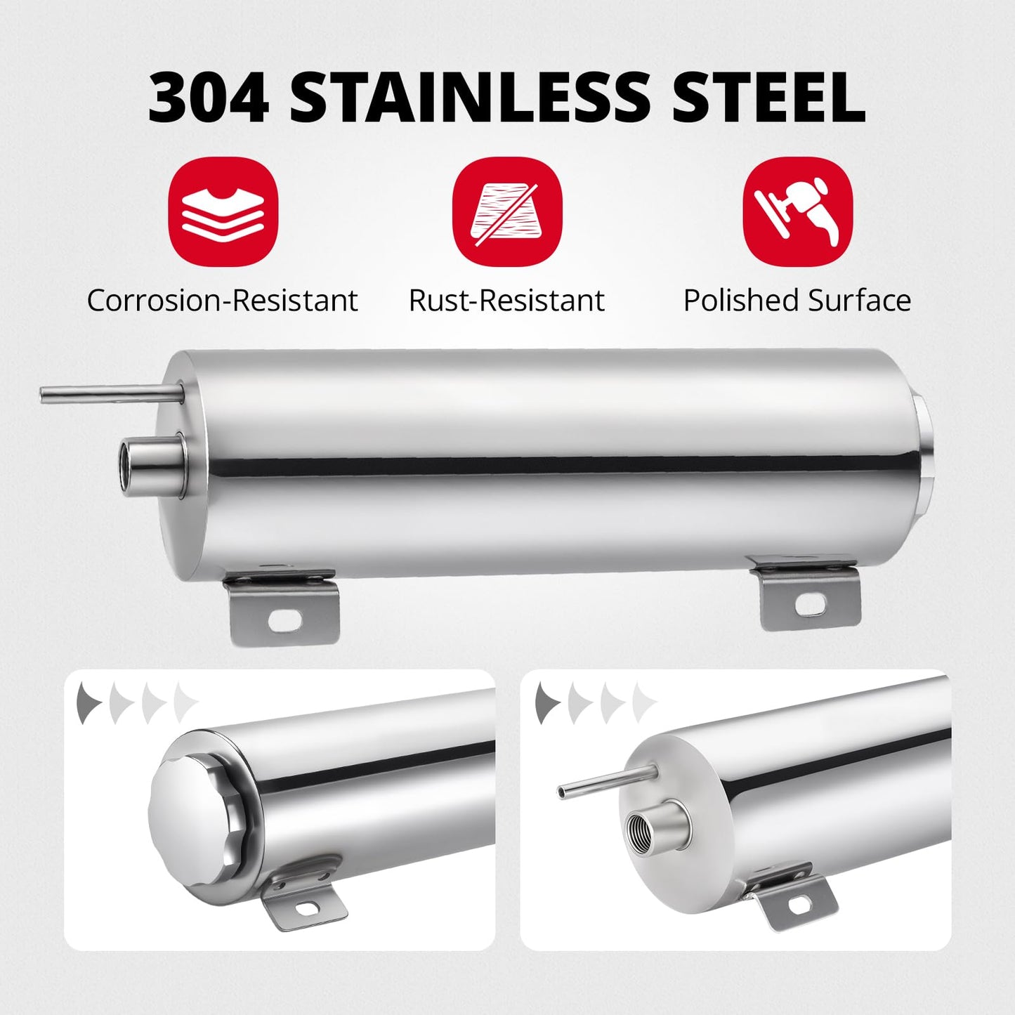 EVIL ENERGY Coolant Overflow Tank, Radiator Overflow Tank (Stainless Steel, 3“ × 10”)