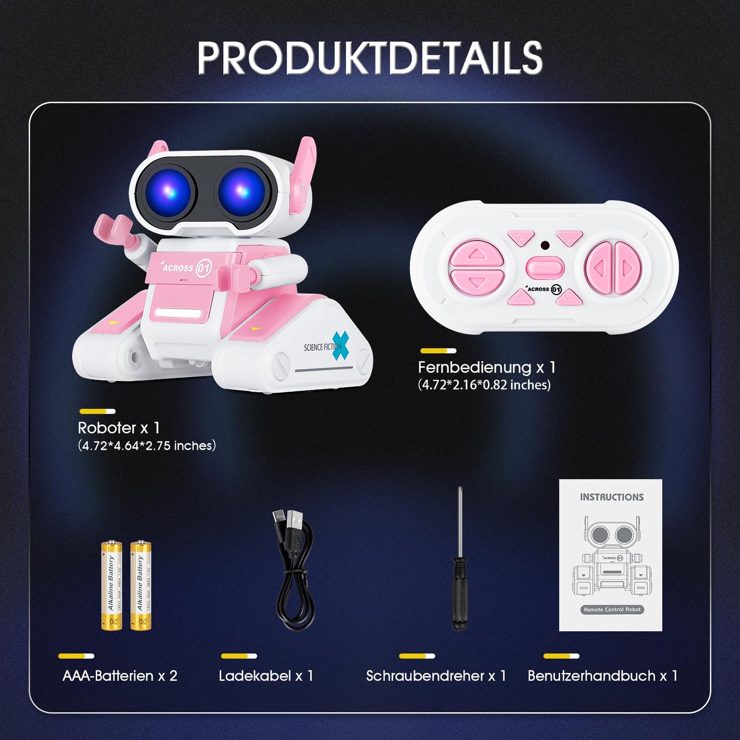 Winthai Robots Toys for Kids with Colorful LED Pink, Remote Control Robot Toy with LED Eyes, Flexible Head & Arms, Dance Moves and Music Toys for Kids Boys/Girls, for 3-12 Year Toddler Kid Children