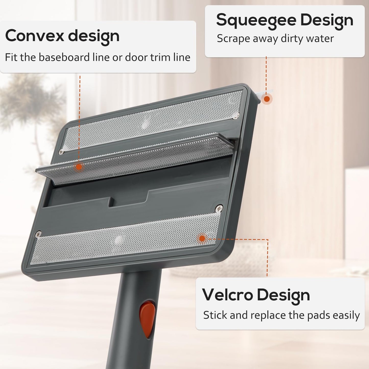 Feeloco Baseboard Cleaner Tool with Handle,360°Rotating Wall Cleaner Mop,180° Folding Ceiling Tool Duster with Squeegee for Cleaning Baseboard,Wall,Ceiling,Window,Floor,8 Replacement Cleaning Pads