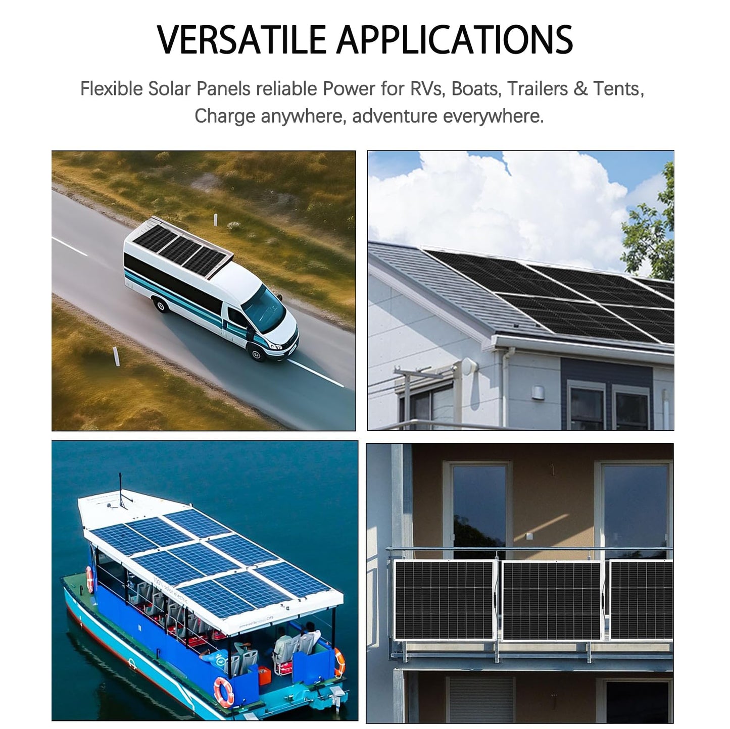 Flexible solar panel 50W 12V Monocrystalline Module Fiberglass Lightweight Charge for RV Trailer Boat Cabin Van Car Uneven Surfaces