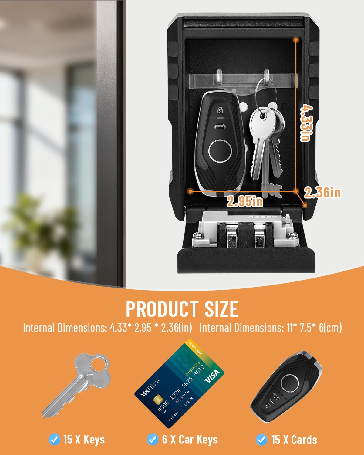 BKNOOU Large Key Lock Box Wall Mount, Key Storage Lockbox With Code, Safe Box for Outdoor Use, Security Combination Lockbox for Realtors, Garage Spare Keys