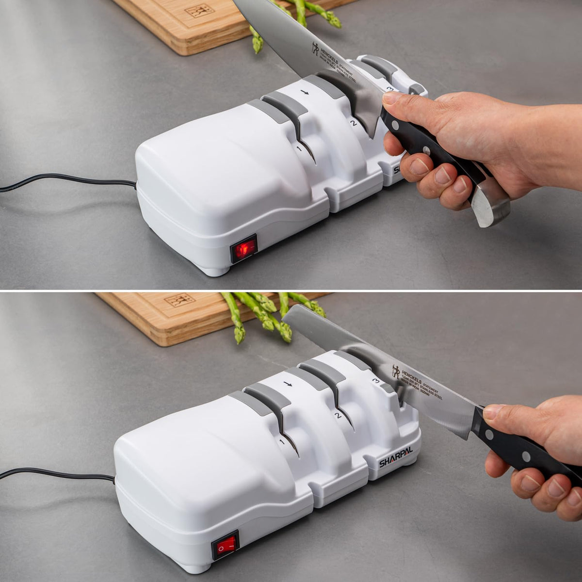 SHARPAL 198H Electric Knife Sharpener - 3 Stage Professional Knife Sharpening System with Diamond Wheels, Suit for Double-Beveled Straight Edge & Serrated Knives, Quick Razor-Sharp Results, Low Noise