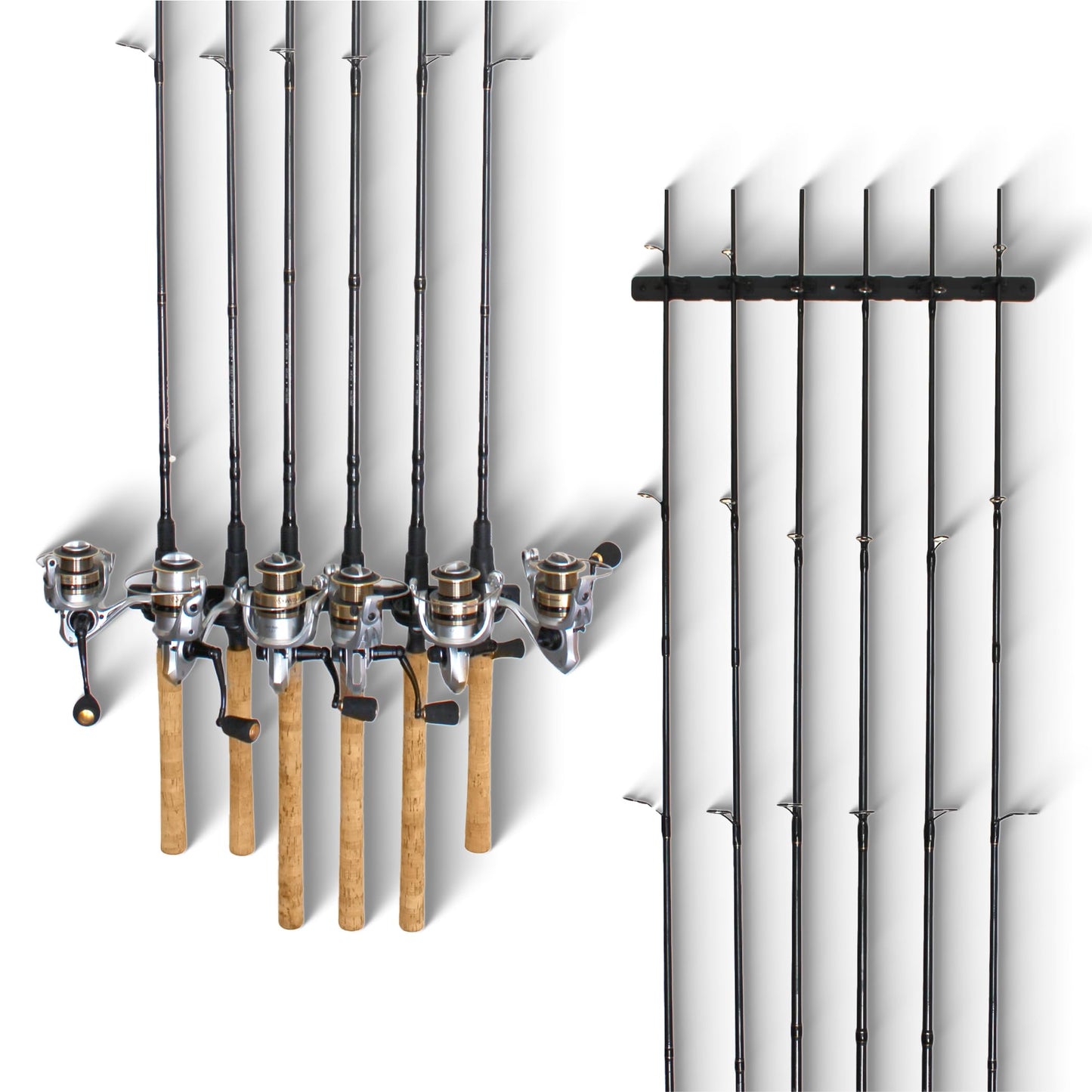 Rush Creek Creations, Ceiling Fishing Rod Holder for 6 Rods, Fishing Pole Holder for Garage Organization and Wall Storage, for Fishing Reels, Fishing Gear, and Fishing Accessories (2 Horizontal Rack)