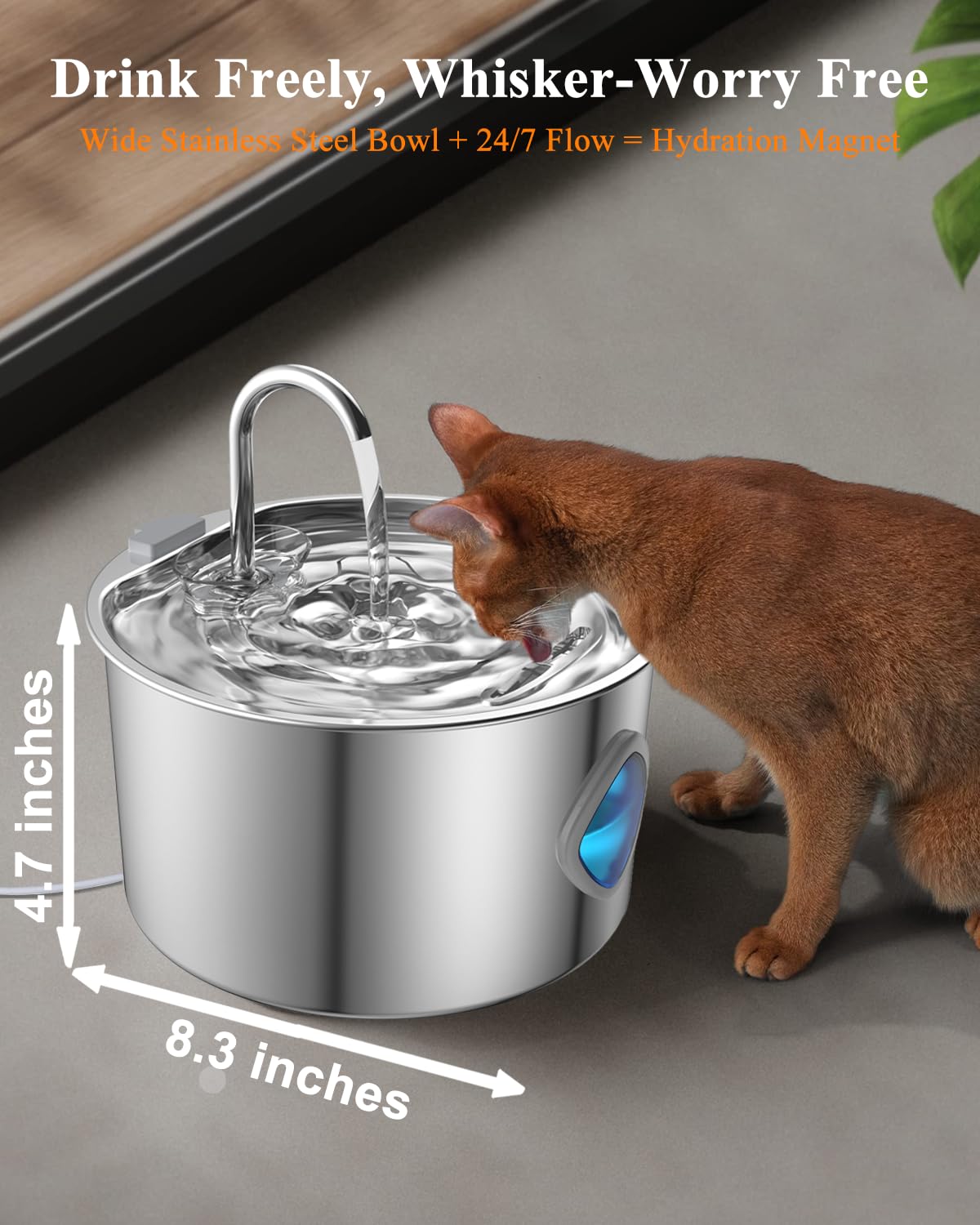Cat Water Fountain Stainless Steel with 8 Filters Kit, 3.2L/108oz Automatic Pet Drinking Dispenser with Faucet & Flower Mode, Quiet Electric Metal Water Bowl for Indoor Cats S/M Dogs Pets