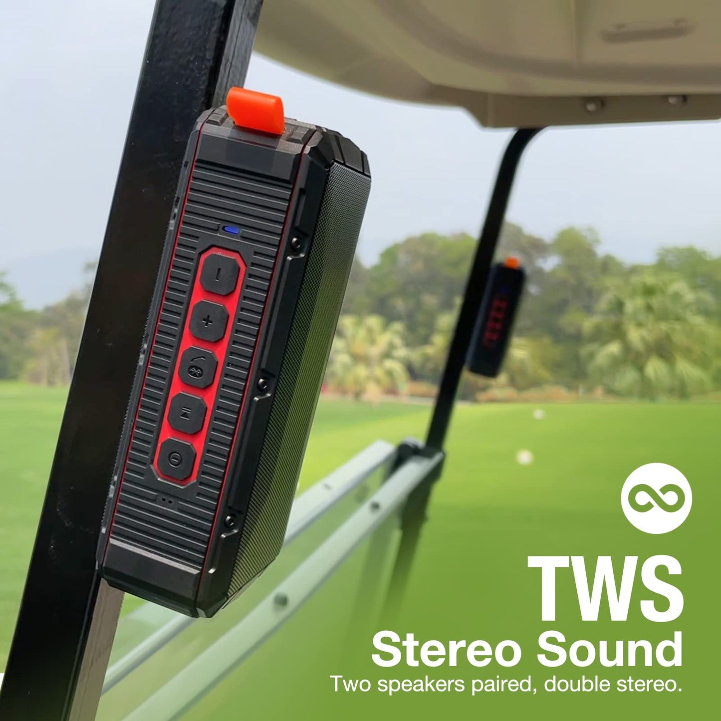 Dprofy Pro Portable Magnetic Bluetooth Golf Speaker - Wireless Waterproof IPX6/Shockproof 3rd Generation for Cart, 24 Hour Playtime, Accessories and Gifts (Black)