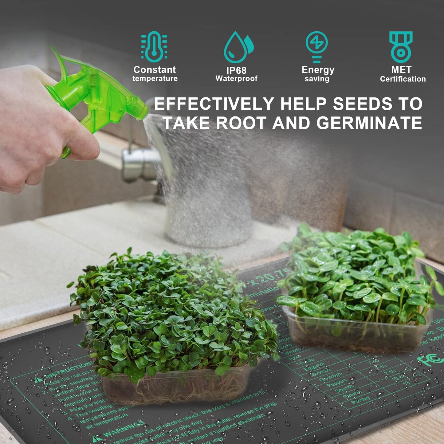 RC SLL Seedling Heating Mat 10" X 20.75" with Digital Thermostat Combo Kit,MET Warm Hydroponic Plant Heat Mat, Plant Heating Pad for Indoor Growing