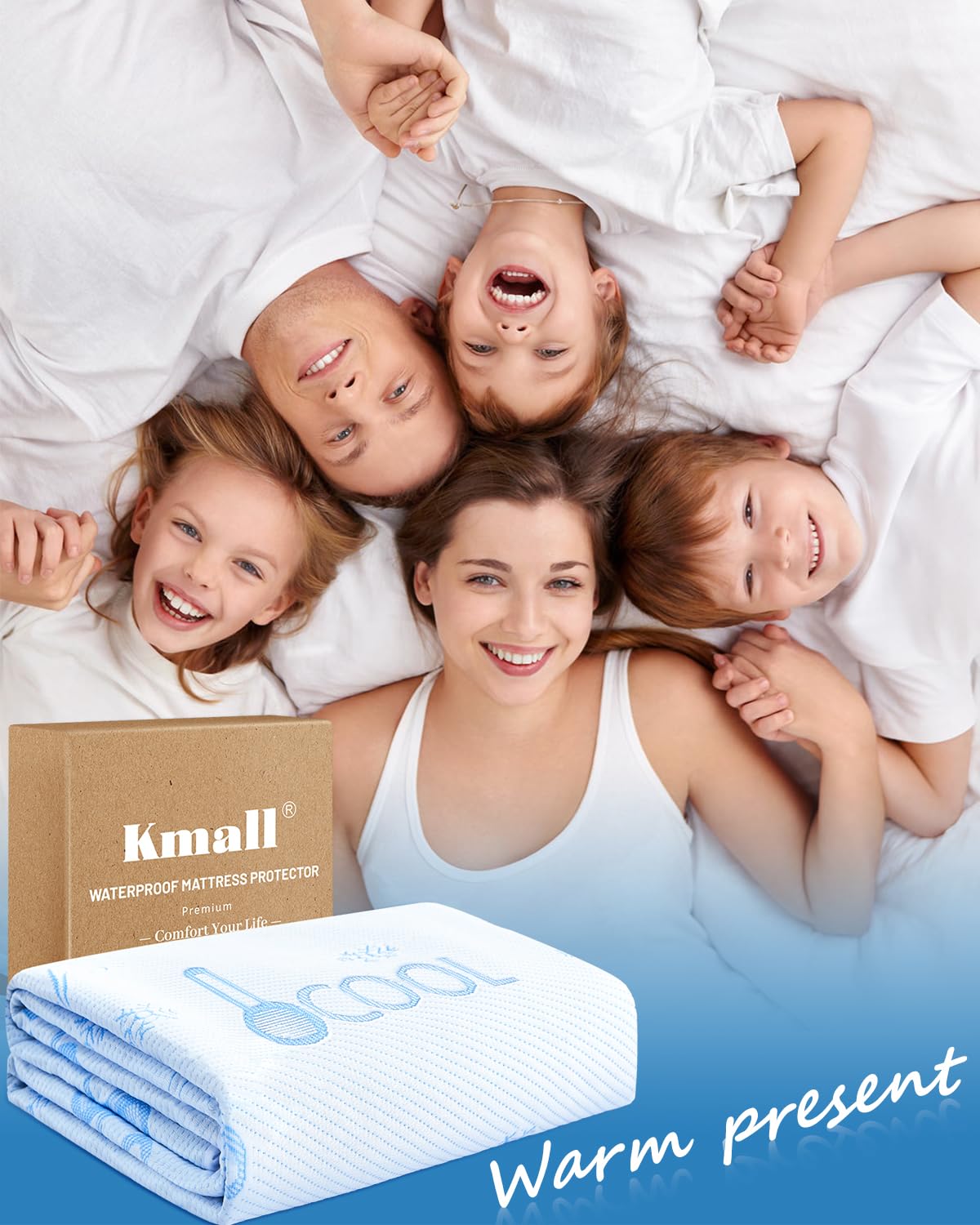 Kmall Premium Cooling Queen Size Mattress Protector - 100% Waterproof & Breathable Cool 3D Air Fabric Bed Mattress Cover, Soft Noiseless Mattress Pad for 8"-21" Deep Pocket, Machine Washable (White)