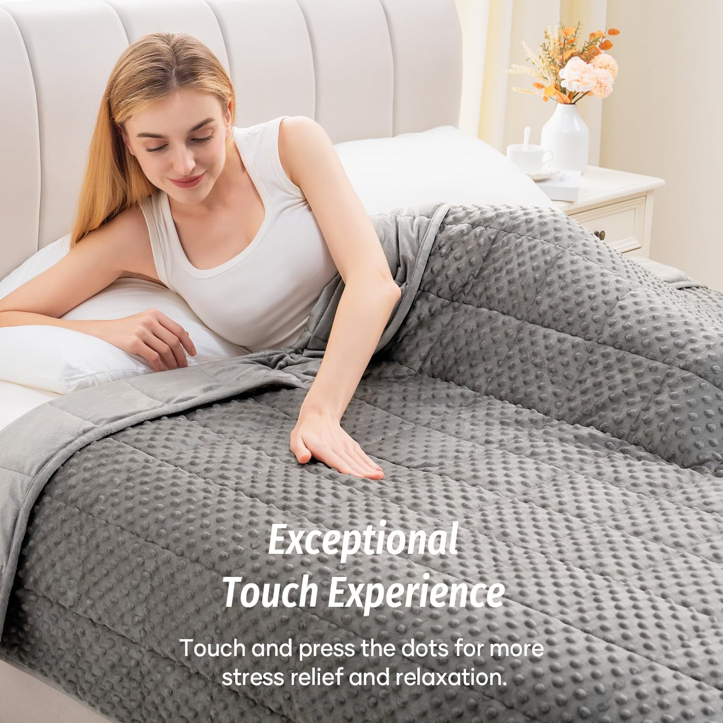 Wemore Weighted Blanket for Adults Queen Size 15 lbs, Soft Cozy Heavy Blanket for Stress Relief and Sleep Promotion, Breathable Blanket for All-Season with Glass Beads, Grey 60 x 80 inches