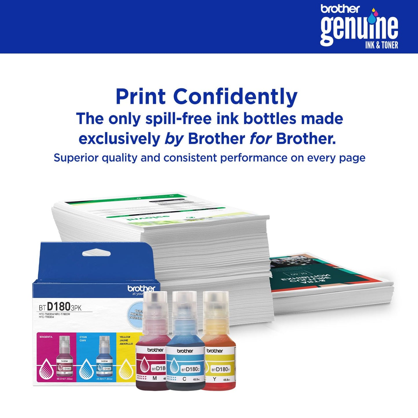 Brother Genuine BTD1803PKS High Yield Cyan, Magenta, Yellow Refill Ink Bottles Value Pack for Brother Super Tank Printer MFC-T580DW, MFC-T780DW, MFC-T980DW
