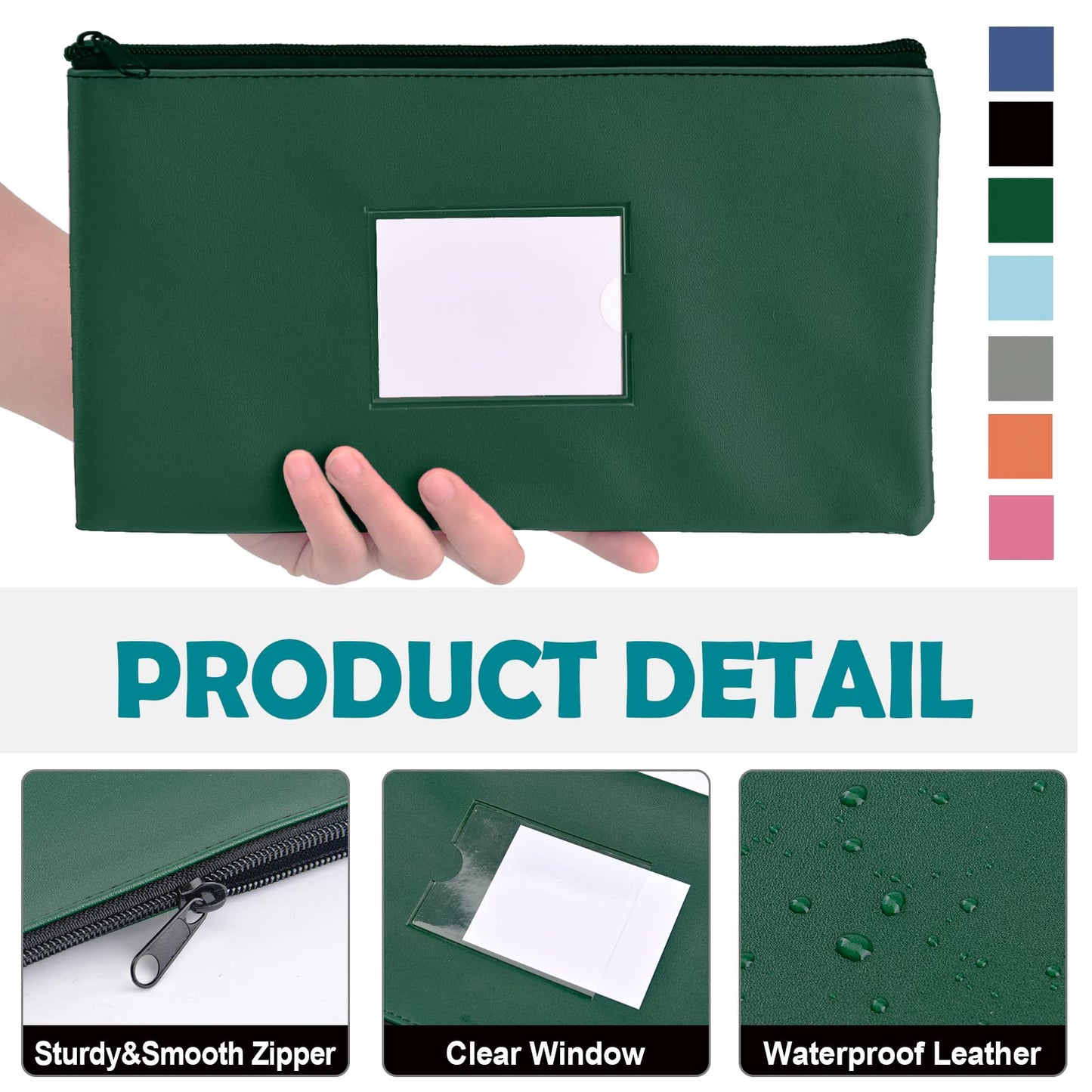 NICKANG 7 Pack Money Bag with Zipper for Cash | 11.25" x 6.25" | 7Colors for 7Day | Bank Deposit Bags with Framed ID Window and 7 Blank Cards, Cash Pouches, Cash Register bag.