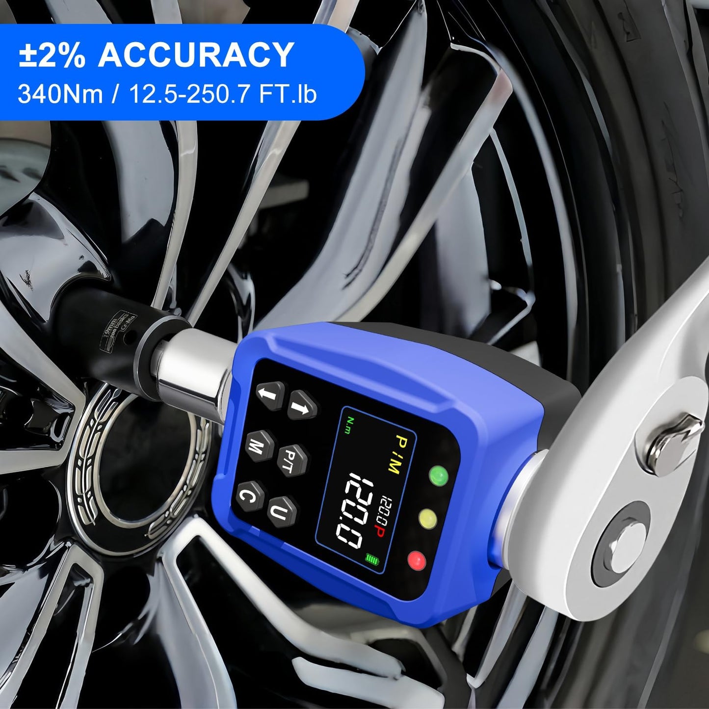 PUIBERS 1/2" Drive Digital Torque Wrench Adapter- 12.5-250.7 Ft-lb / 17-340 Nm, Digital Torque Adapter ±2% Accuracy, Colour LCD Display, 1/4” & 3/8” Adapters for Car & Motorcycle Maintenance
