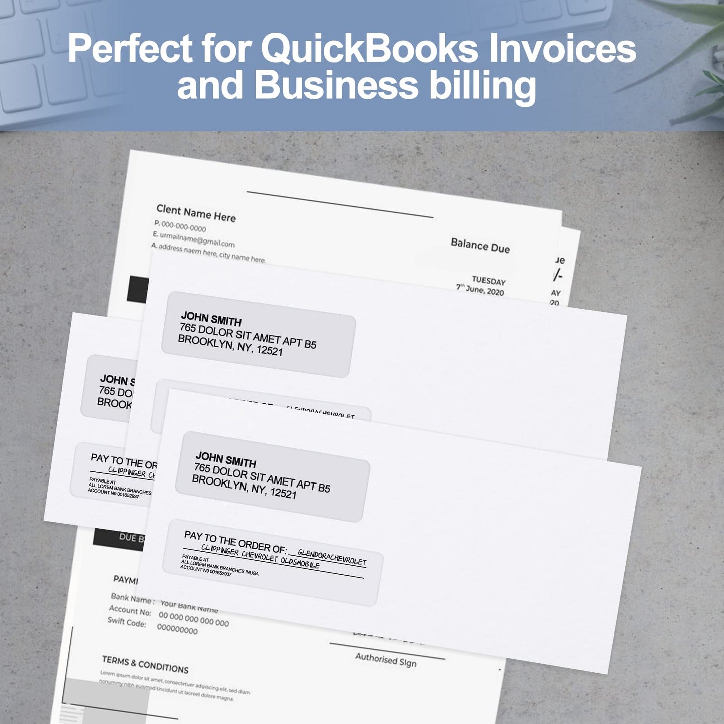 750#9 Double Window Security Envelopes, PANDRI NO.9 Self Seal White Envelopes Designed for Invoices and QuickBooks, Business Statements & Documents - Number 9 Size 3 7/8 Inch X 8 7/8 Inch - 24 LB