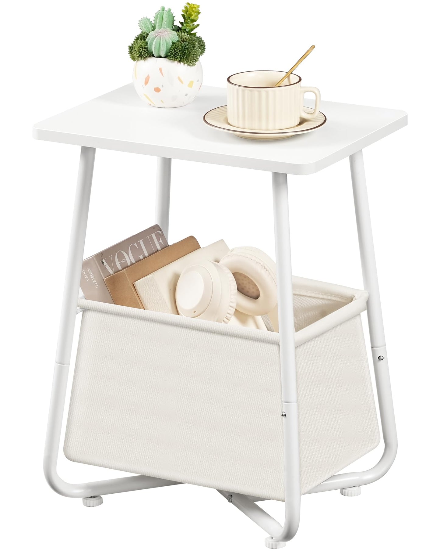 CHOEZON Side Table, Small End Table with Detachable Oxford Fabric Basket, Nightstand for Small Space, End Table, for Nursery, Living Room, Bedroom, White TBZ13WB