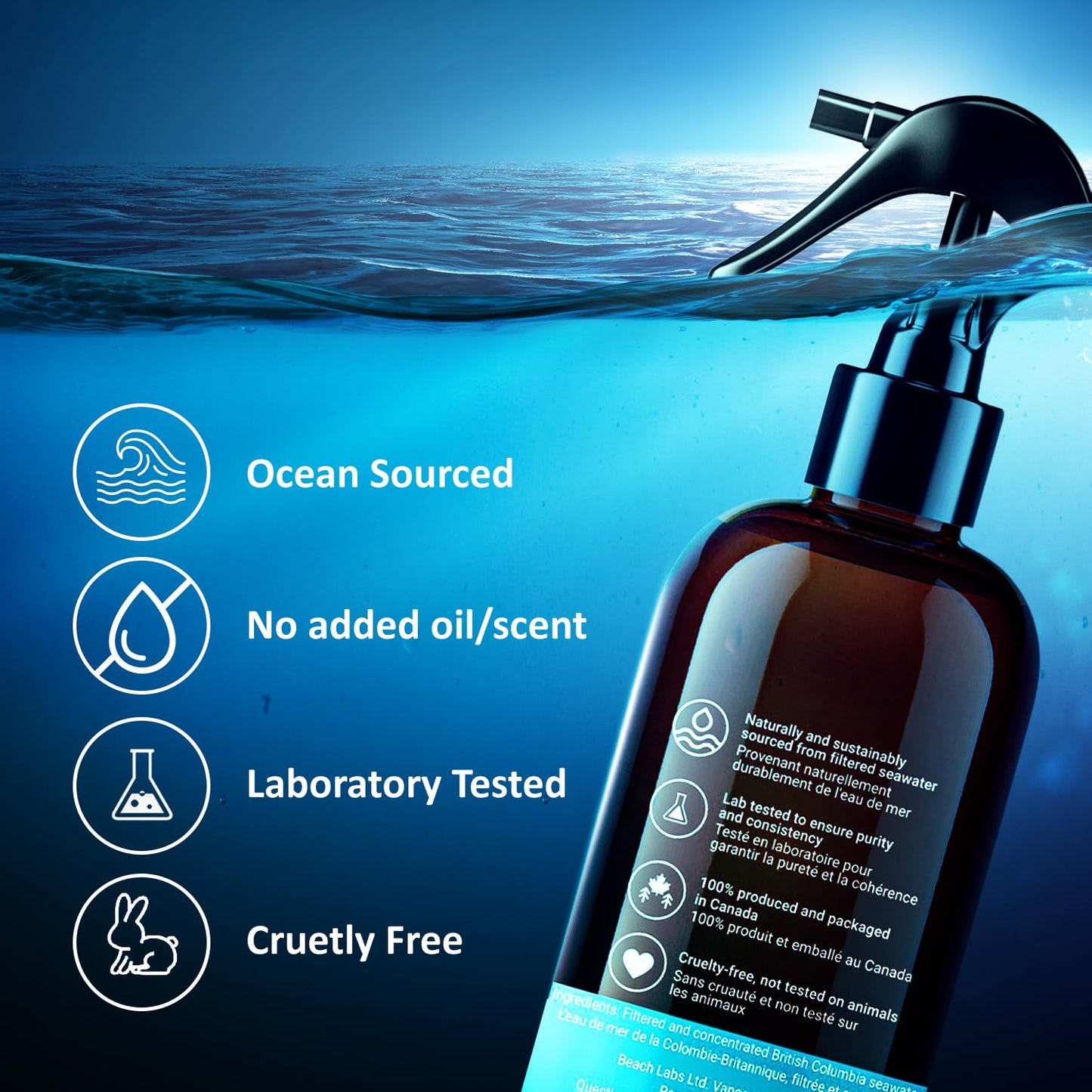 Beach Labs Magnesium Oil 1L Refill Bottle & Bath/Foot Soak. 100% Made in Canada. Ocean Sourced Magnesium oil for Feet and Body. Pure Concentrated Seawater With Synergistic Trace Minerals for Wellness. Refill 1L