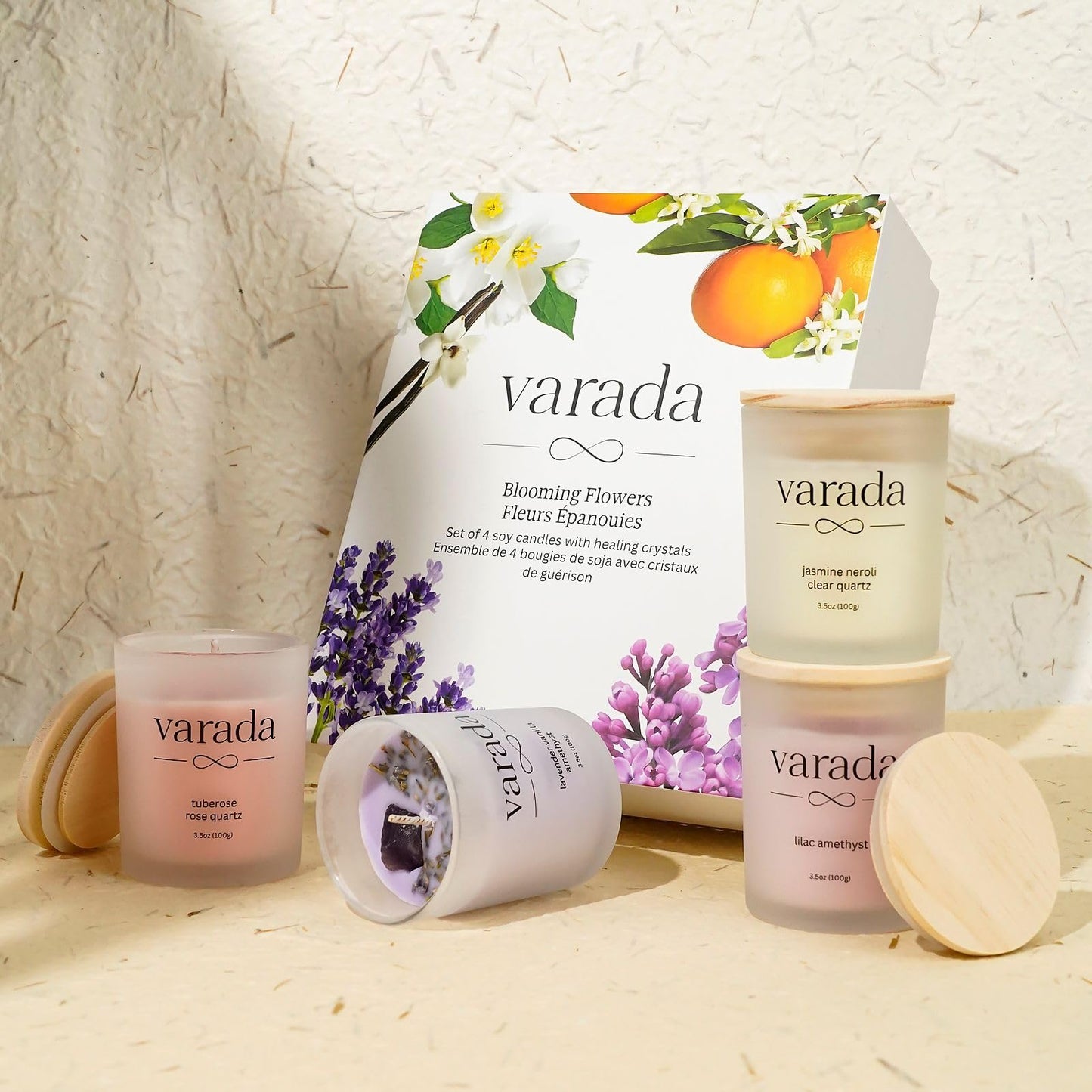 Aromatherapy Soy Candle Gift Set. Healing Crystals and Dried Flowers-90 Hours of Clean Burn. Lavender Vanilla, Rose, Jasmine Neroli, Lilac. Stress Relief. Relaxation. Birthday Gift.