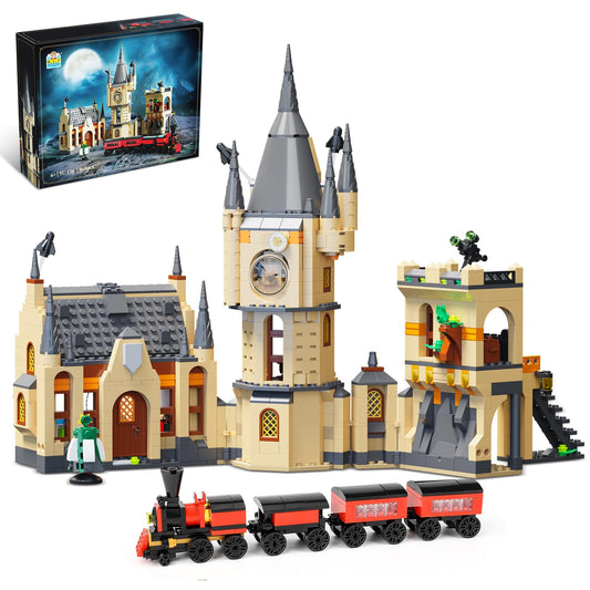 Castle Clock Architecture Building Set with Lighting, Train Building Toy Gift Ideas for Boys Kids Aged 8-14, Compatible with Set, Castle Architecture Model for Adult and Movie Fans (868 PCS)