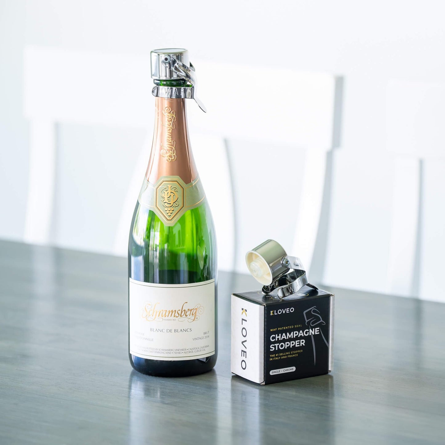 Champagne Stoppers by Kloveo - Patented Seal (No Pressure Pump Needed) Made in Italy - Professional Grade WAF Champagne Bottle Stopper - Prosecco, Cava, and Sparkling Wine Stopper
