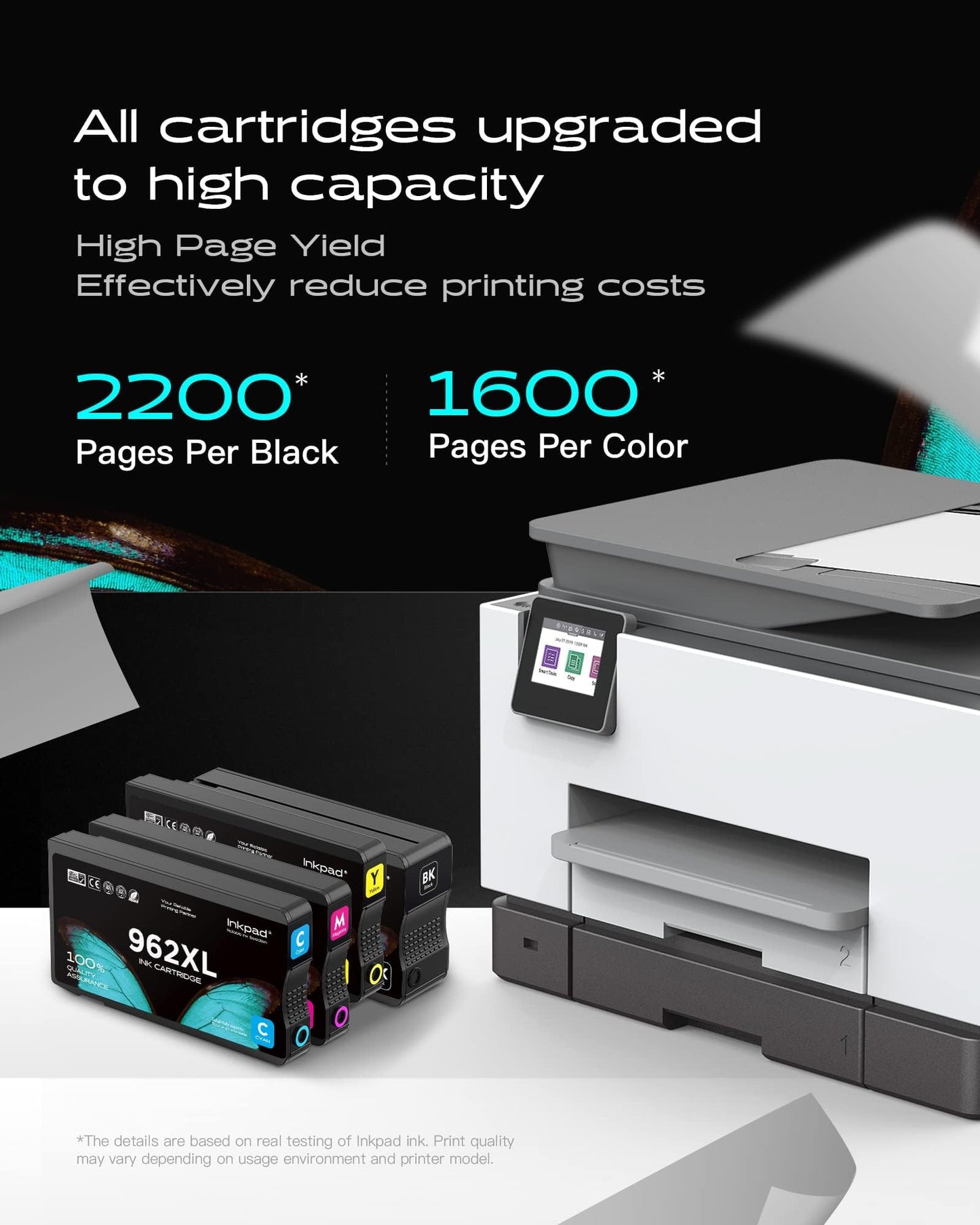 962xl 962 Ink Cartridges for HP OfficeJet Pro 9015 9018 9010 9020 Series Printer, 962 XL High Yield Ink Cartridge Combo Pack 4 Pack, No e Series Printer (Black, Cyan, Magenta, Yellow)