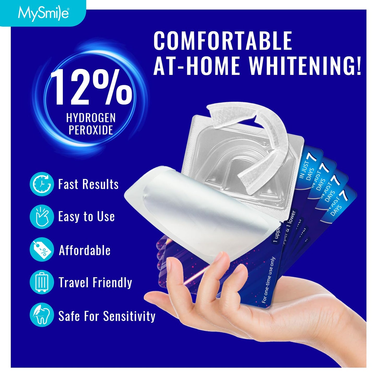 MySmile 7 Treatments Prefilled Teeth Whitening Trays Kit with 12% Hydrogen Peroxide Teeth whitening Gel for Sensitive Teeth, Fast-Result Vegan Teeth Whitener Tooth Stain Remover, Mint Flavor
