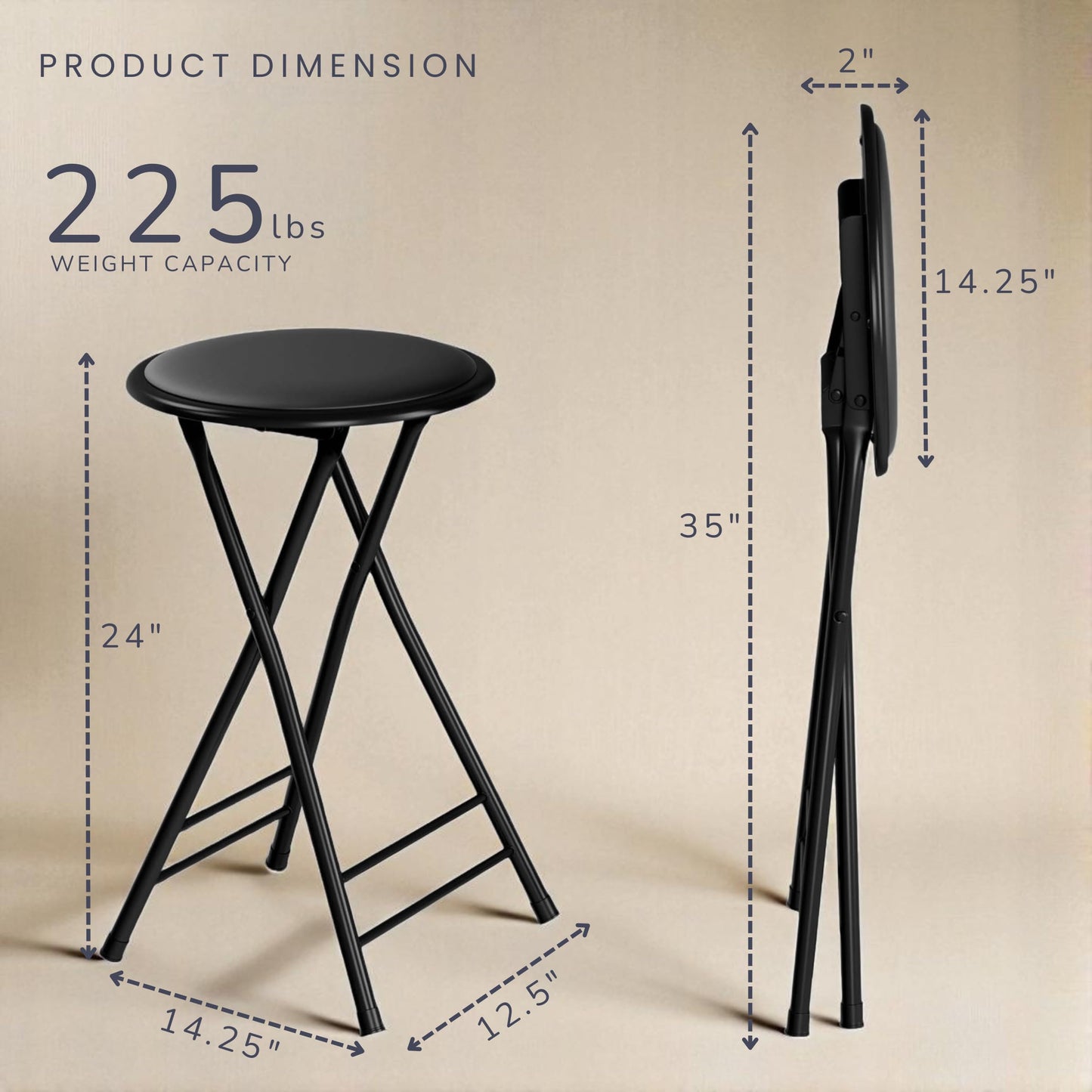 TG 82-0827 24-Inch Cushioned Folding Stool, Black
