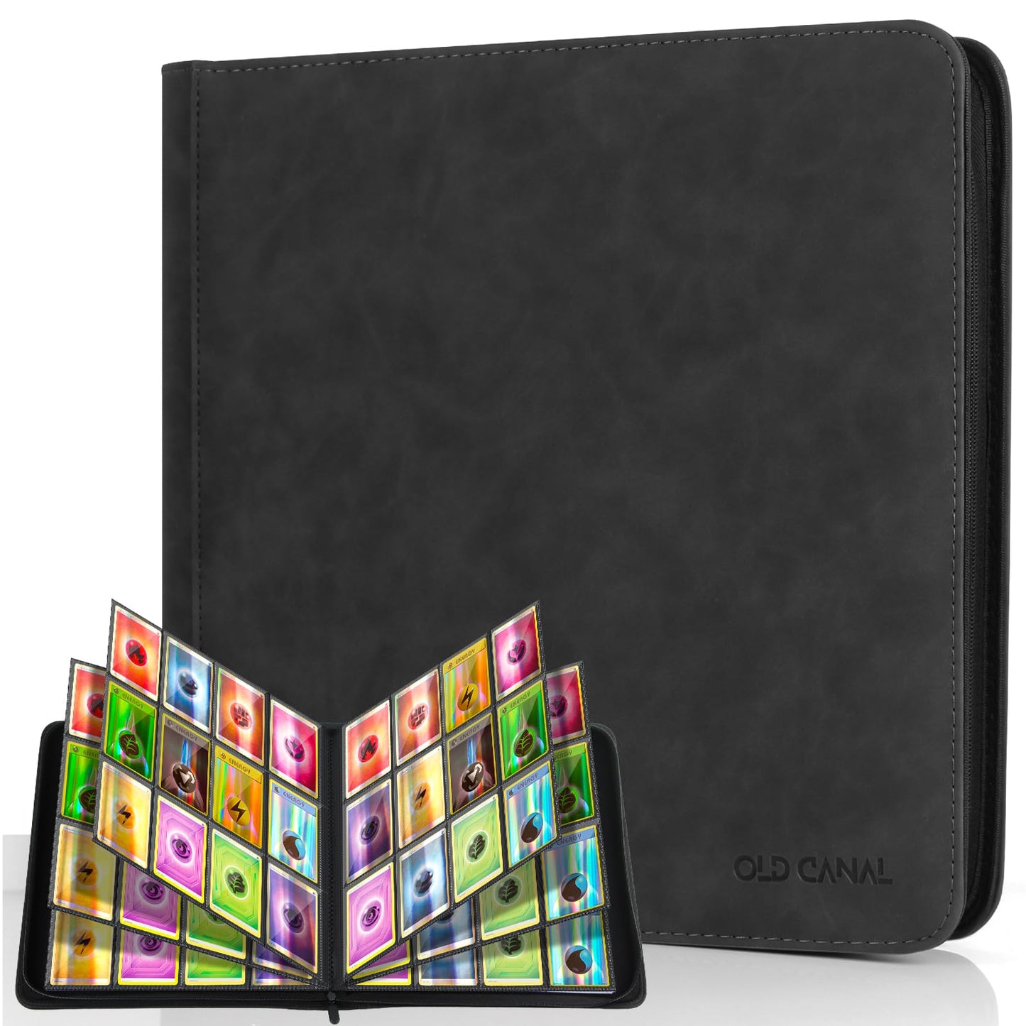 Old Canal Trading Card Binder, 12 Pocket Card Album Folder Hold Up to 720 Cards, Premium and Durable Zipper Binder, Cards Holder Album for MTG, TCG, Baseball Cards (Black)