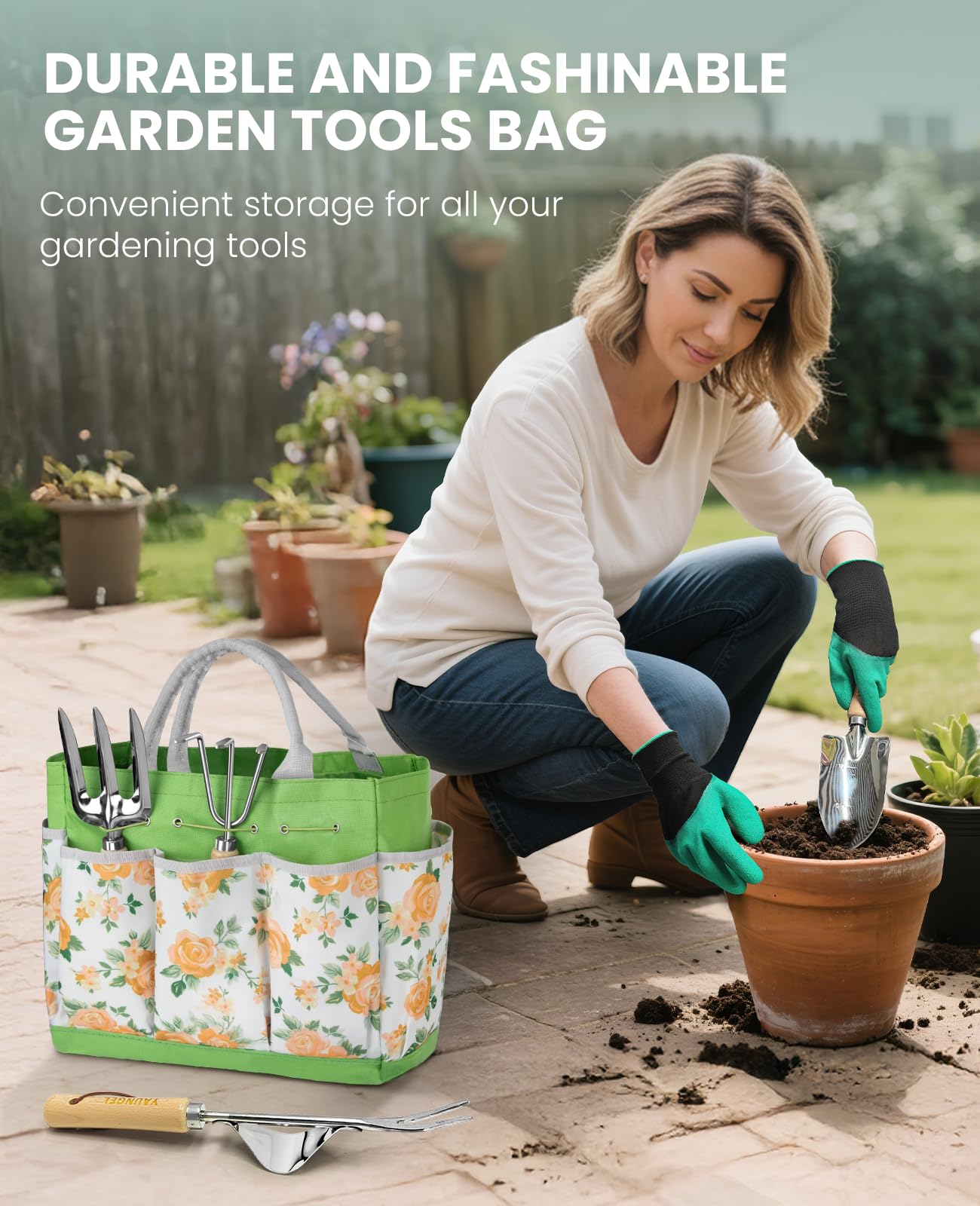 Gardening Tool Set for Women - 10 Piece Heavy Duty Stainless Steel Garden Tools Kit with Ergonomic Non-Slip Handle and Stylish Storage Tote Bag, Ideal Gardening Gifts for Mom, Grandma, Gardeners