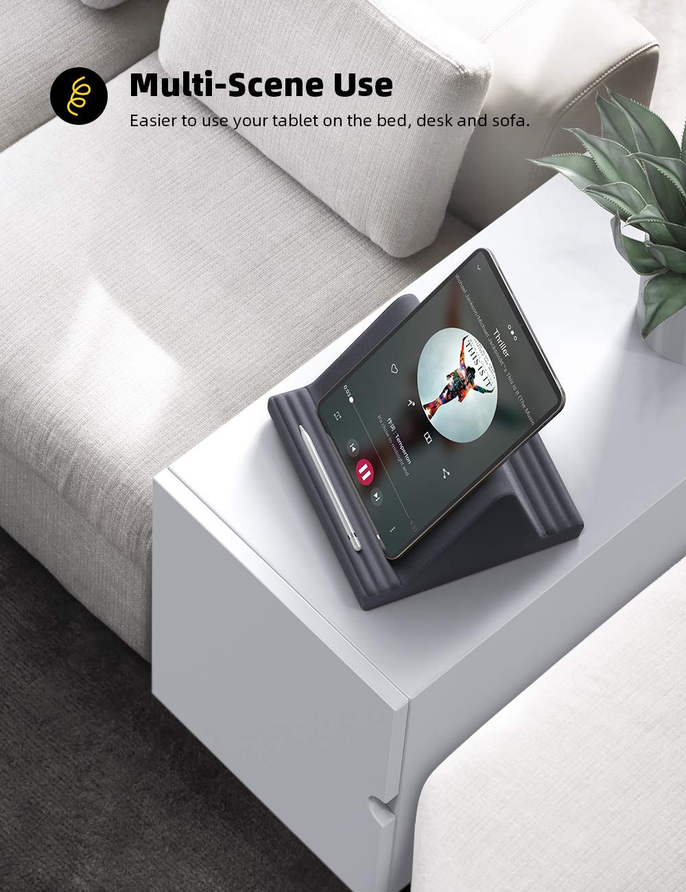 Lamicall Pillow Pad, Tablet Pillow Stand Holder : Multi-Angle Tablet Stand for Bed Sofa, Compatible with iPad Pro 9.7, 10.5, 12.9 Air Mini 6 5 4 3 2, Kindle, Nexus, Samsung Tabs, E-Reader - Dark Gray
