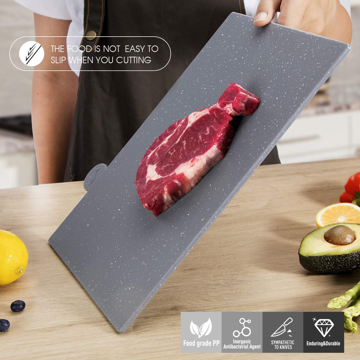 Almcmy Index Chopping Board Set, 4-Pieces Plastic Cutting Boards with Food Icons and Storage Stand, BPA Free, Dishwasher Safe, Professional Chopping Board Set for Kitchen